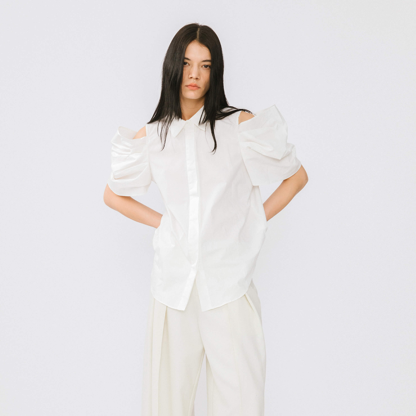 Off-Shoulder Short Sleeve Cotton Shirt