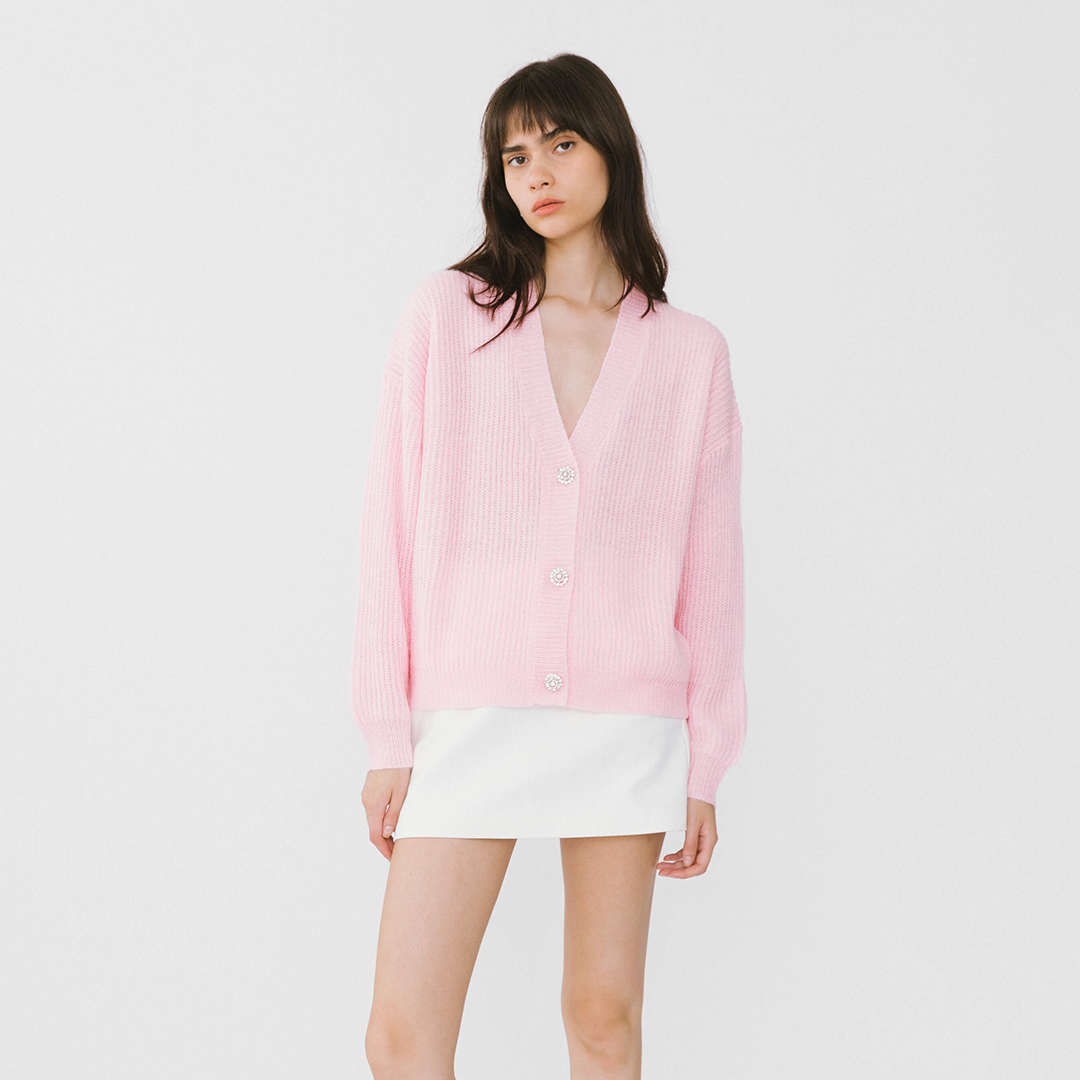 Casual V-Neck Ribbed Knit Cardigan with Wool Blend