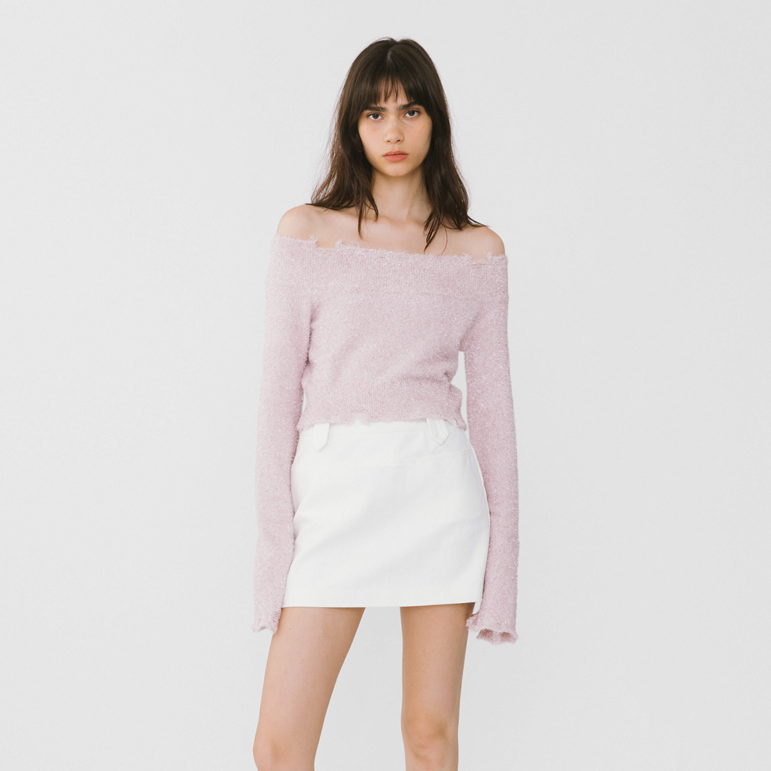 Off-Shoulder Long Sleeve Knit Crop Top