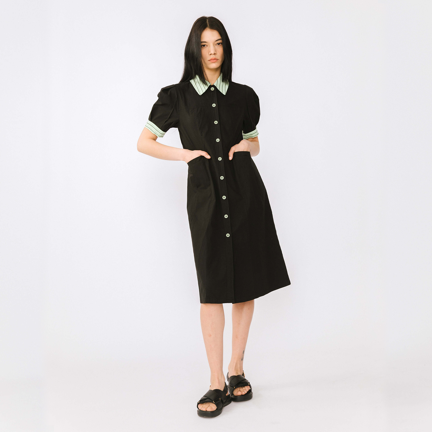 Pure Cotton Short Puff Sleeve Midi Dress