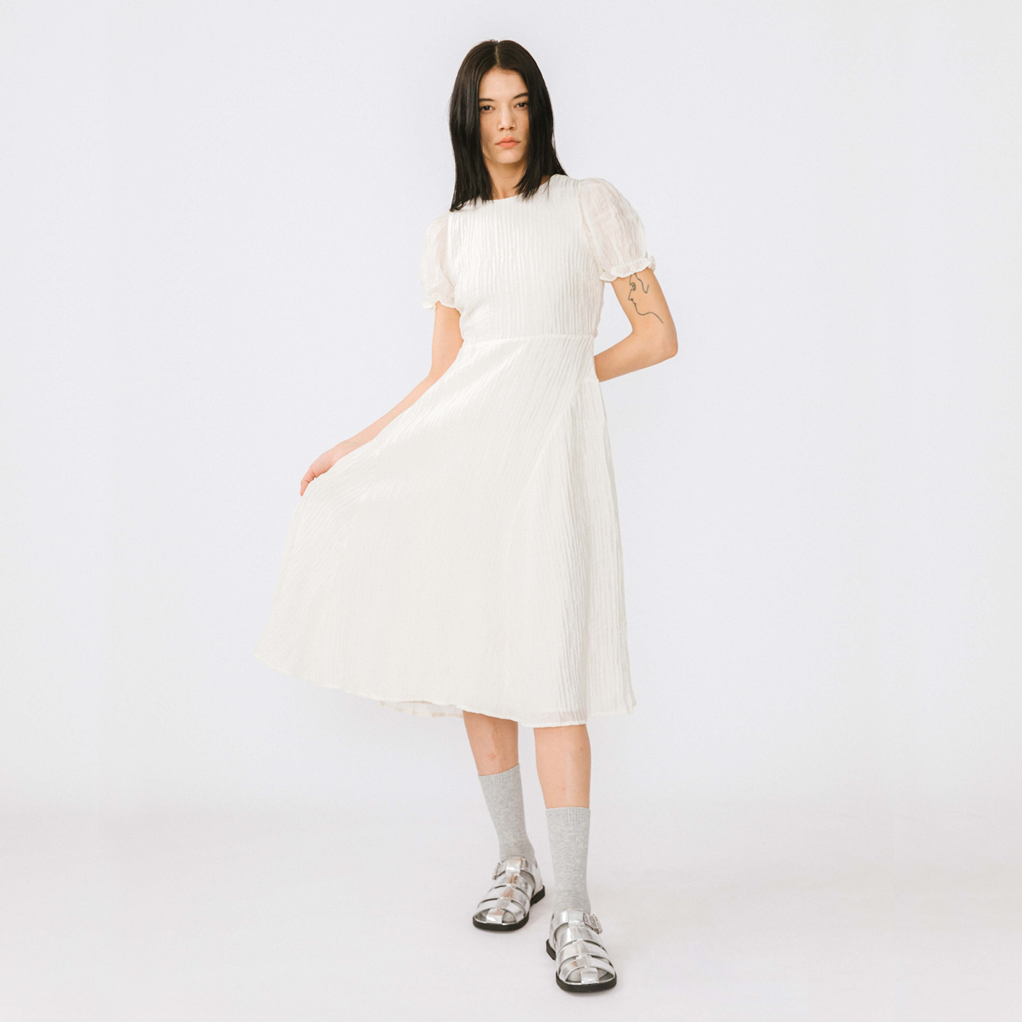Open Back Pleated Midi Dress