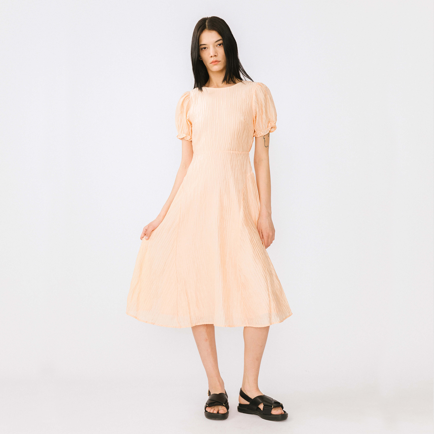 Open Back Pleated Midi Dress
