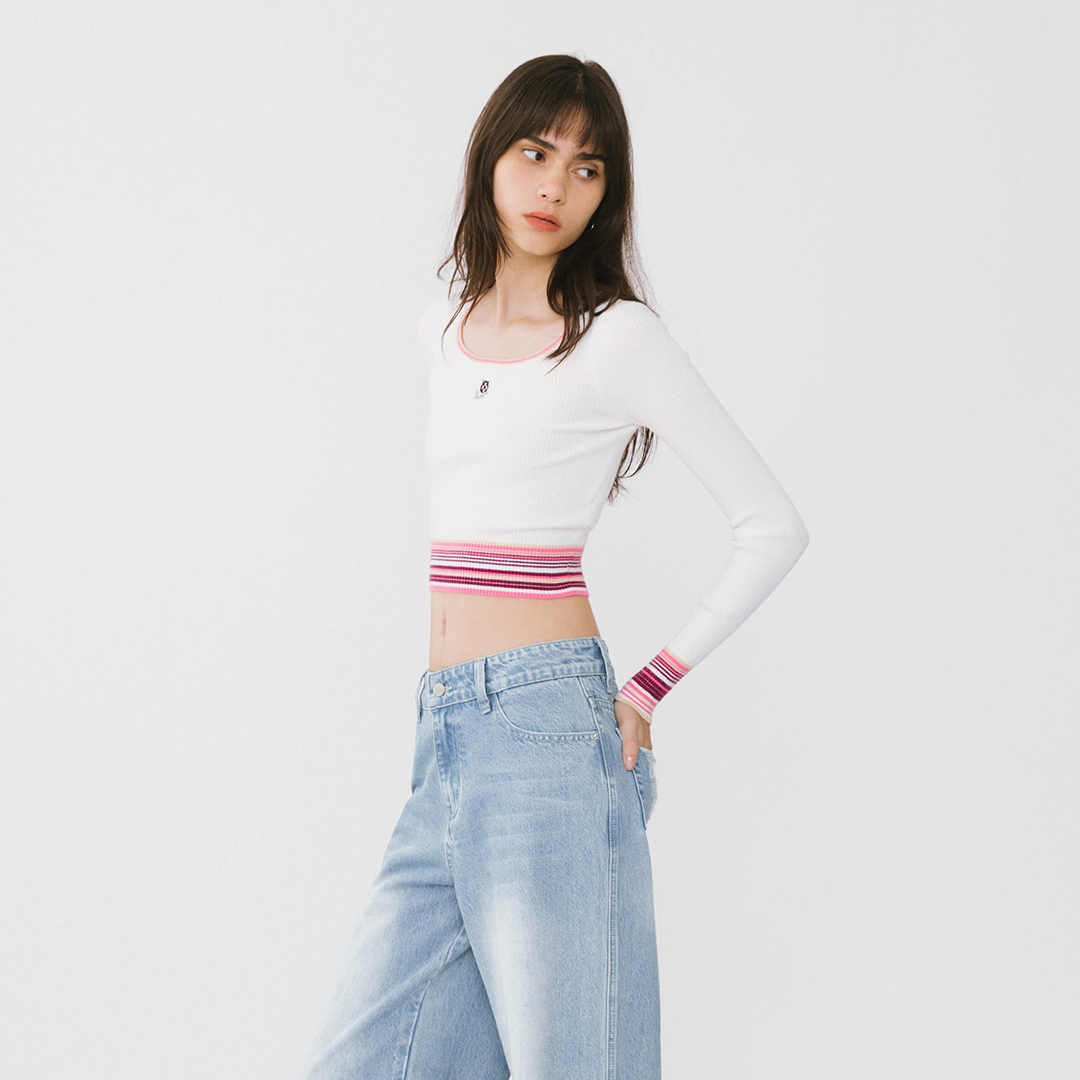 Boat Neck Long Sleeve Knit Top