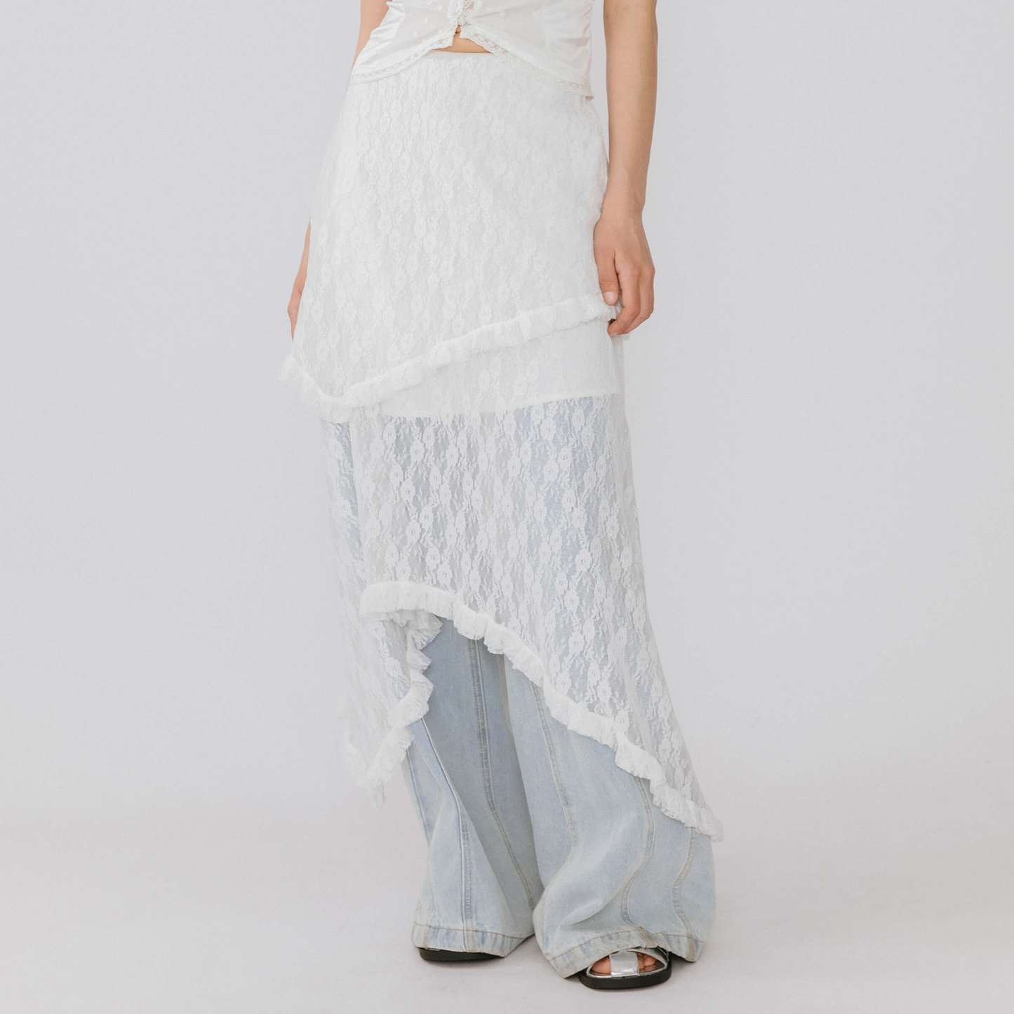 Lace Asymmetrical Layered Maxi Skirt