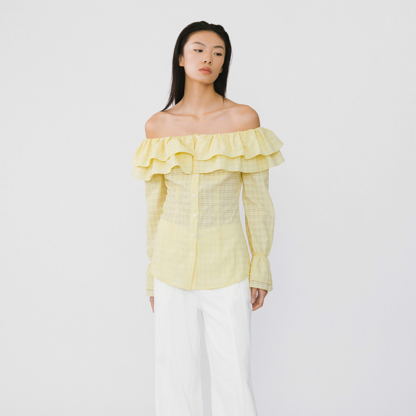 Frills Volume Off Neckline Shirt