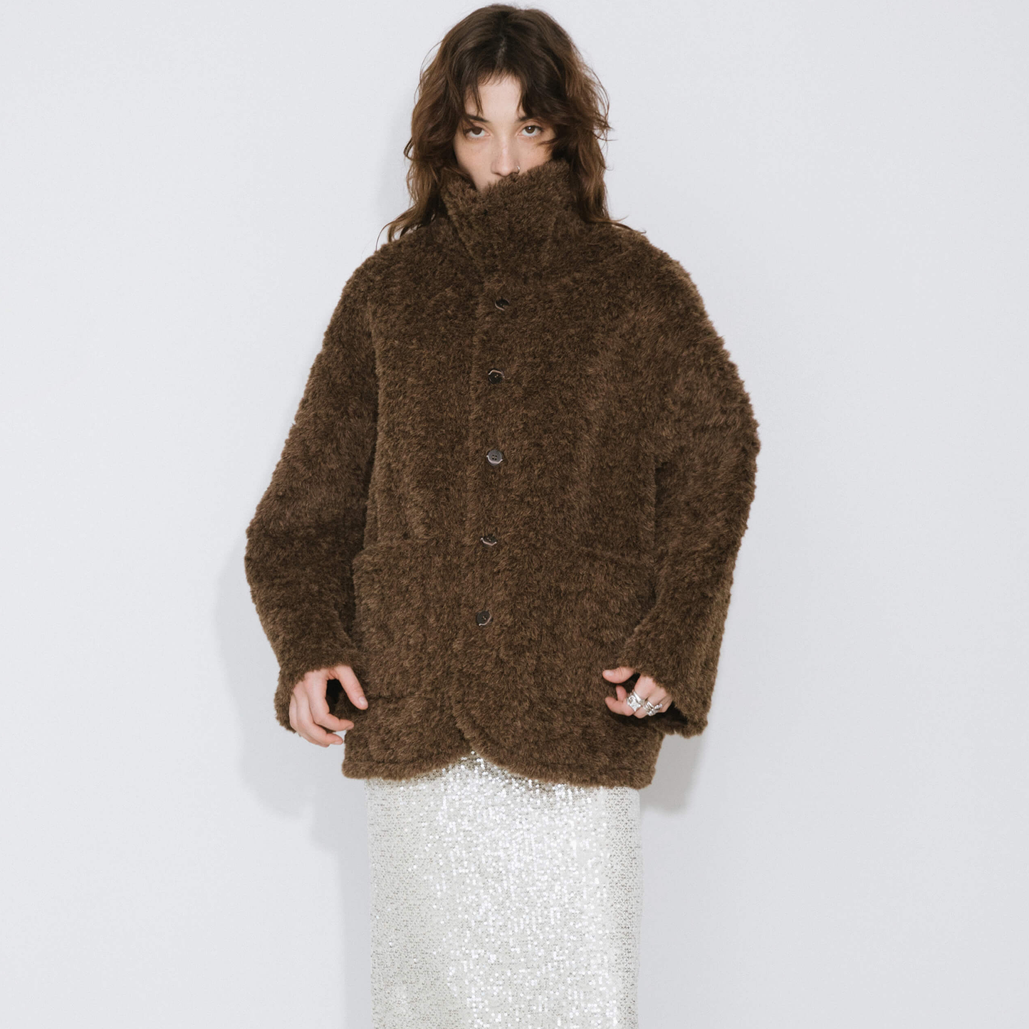 Brown Mid-length Boxy Coat