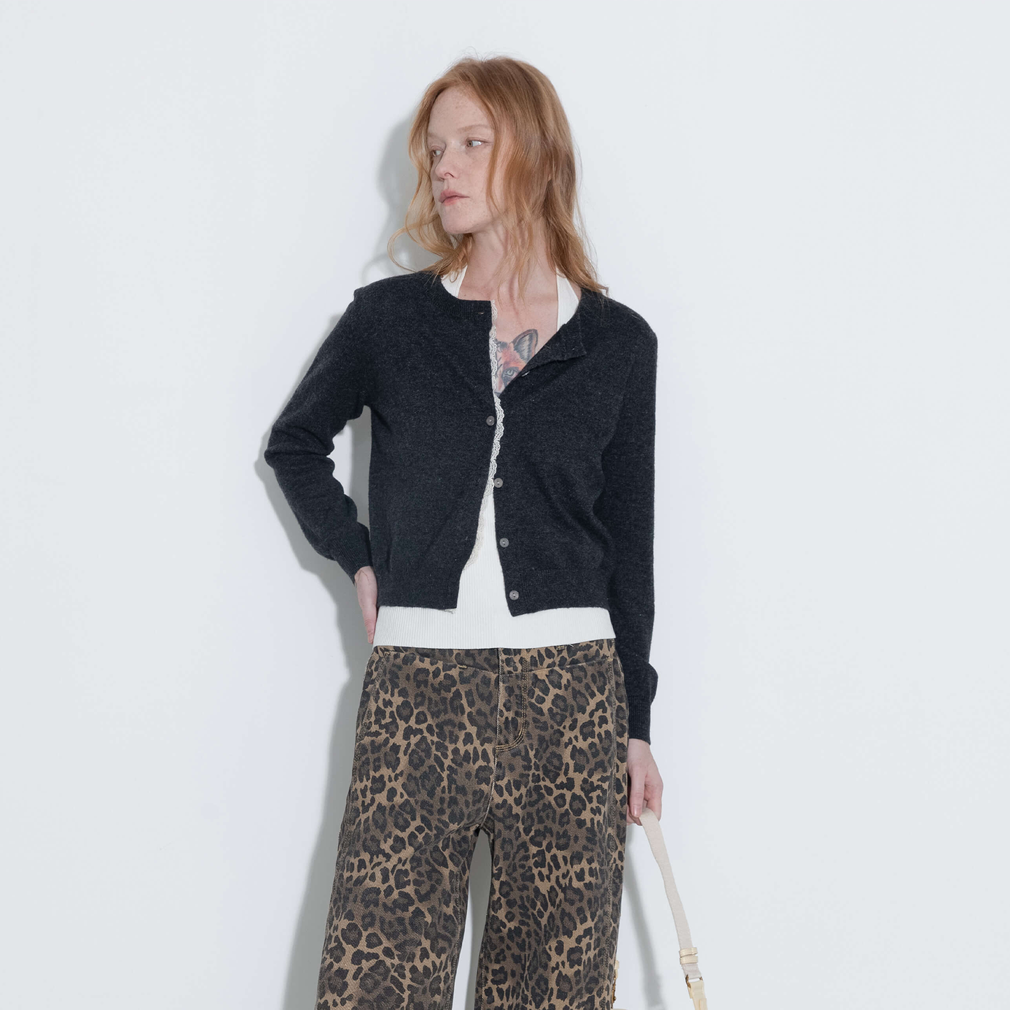 Lace Trim Knit Wool Cardigan