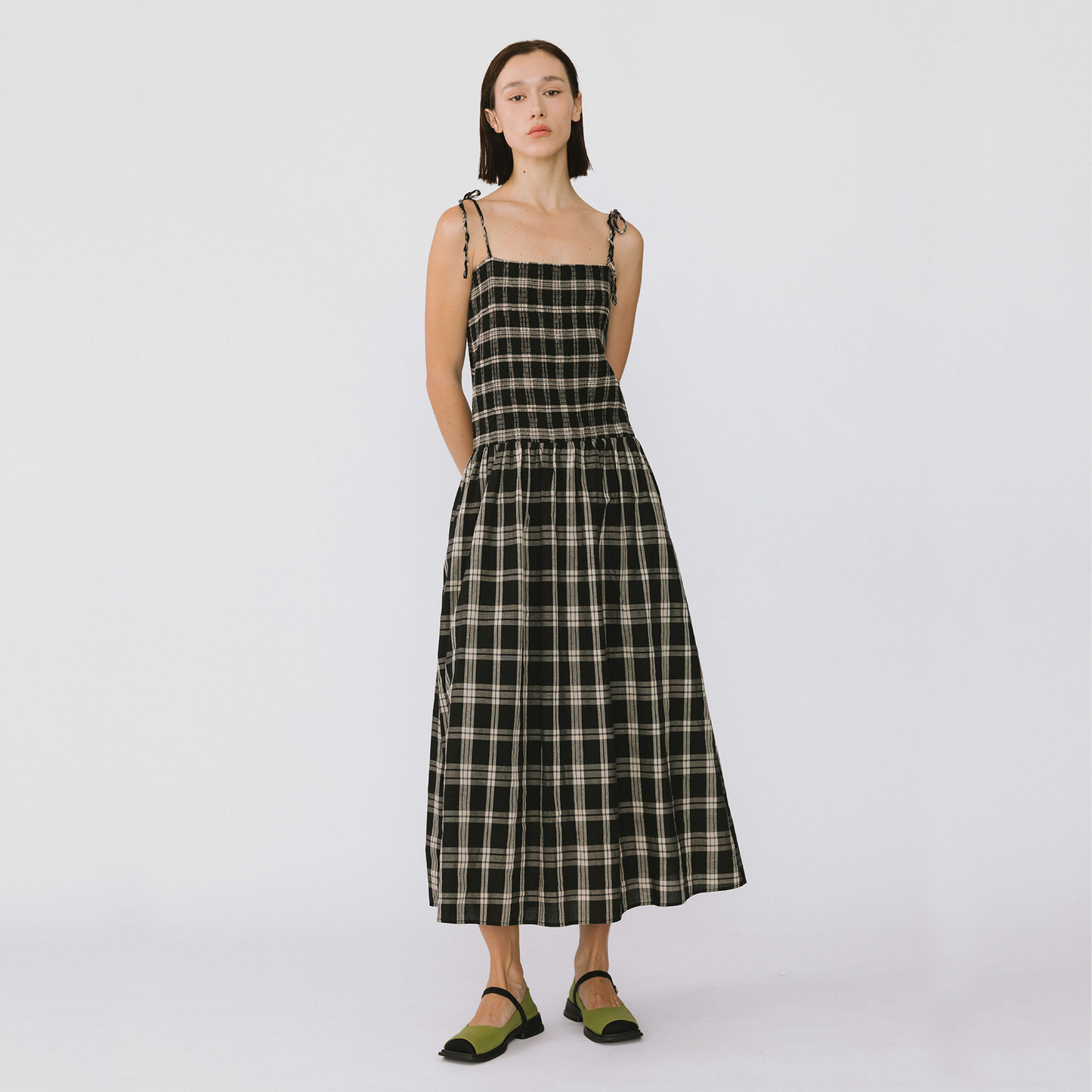 Pure Cotton Plaid Sling Dress