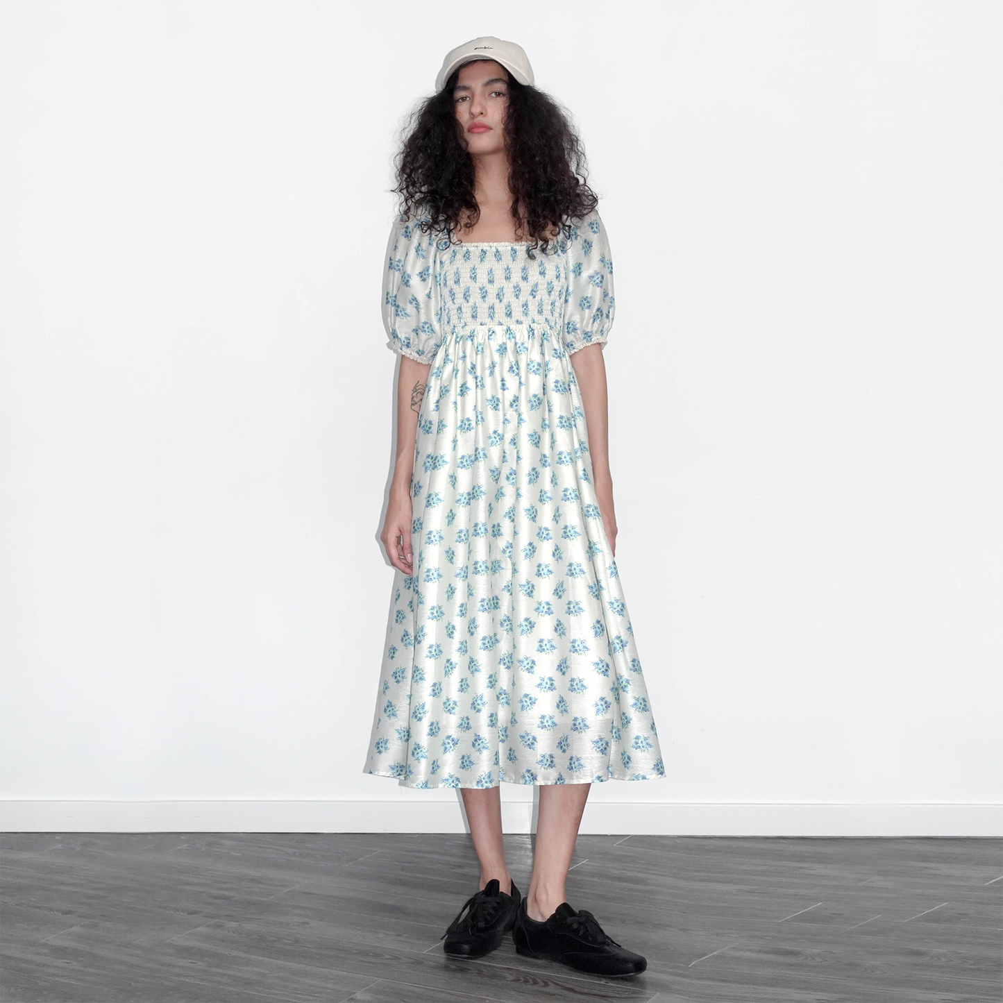 Square Neck Puff Sleeve A-Line Floral Dress