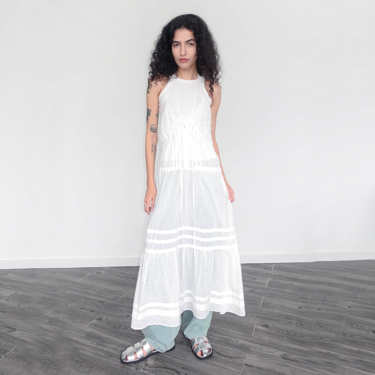 White Lace Halterneck Maxi Dress
