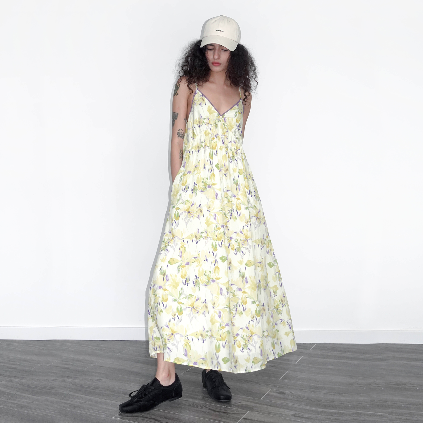 Yellow Floral Printed Sling Dress