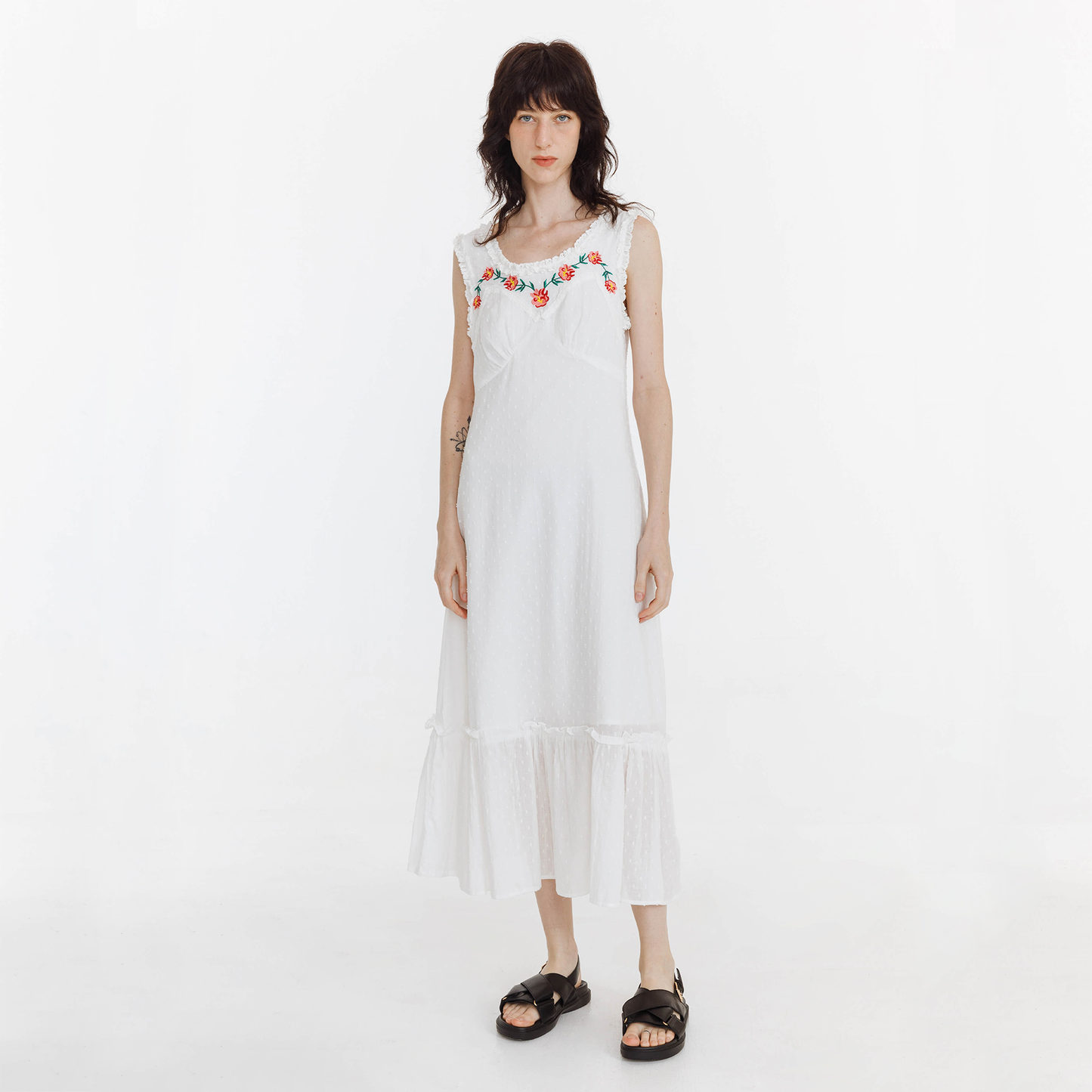 Floral Embroidered Sleeveless Maxi Dress