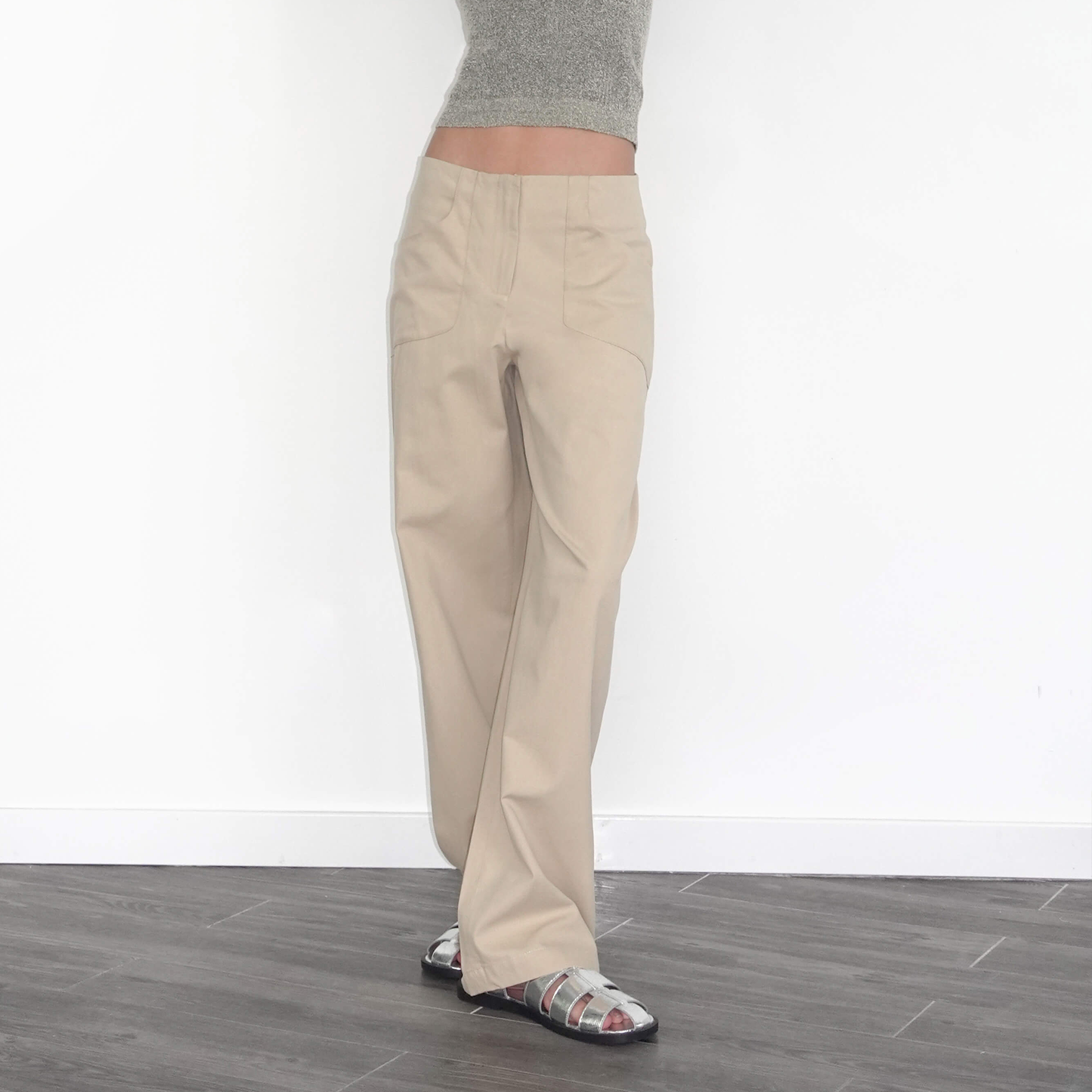 High Waisted Cotton Straight Trousers