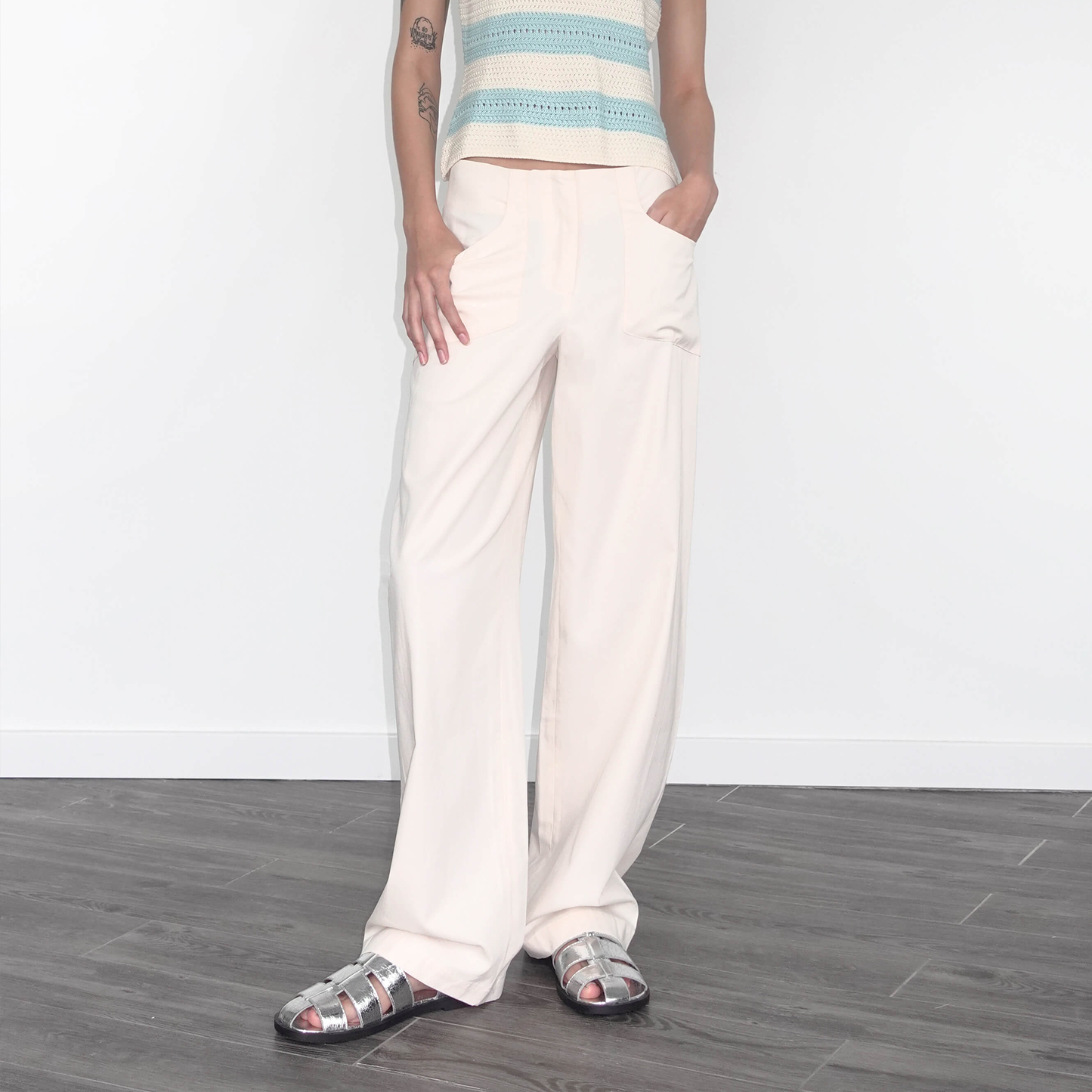 High Waisted Cotton Straight Trousers