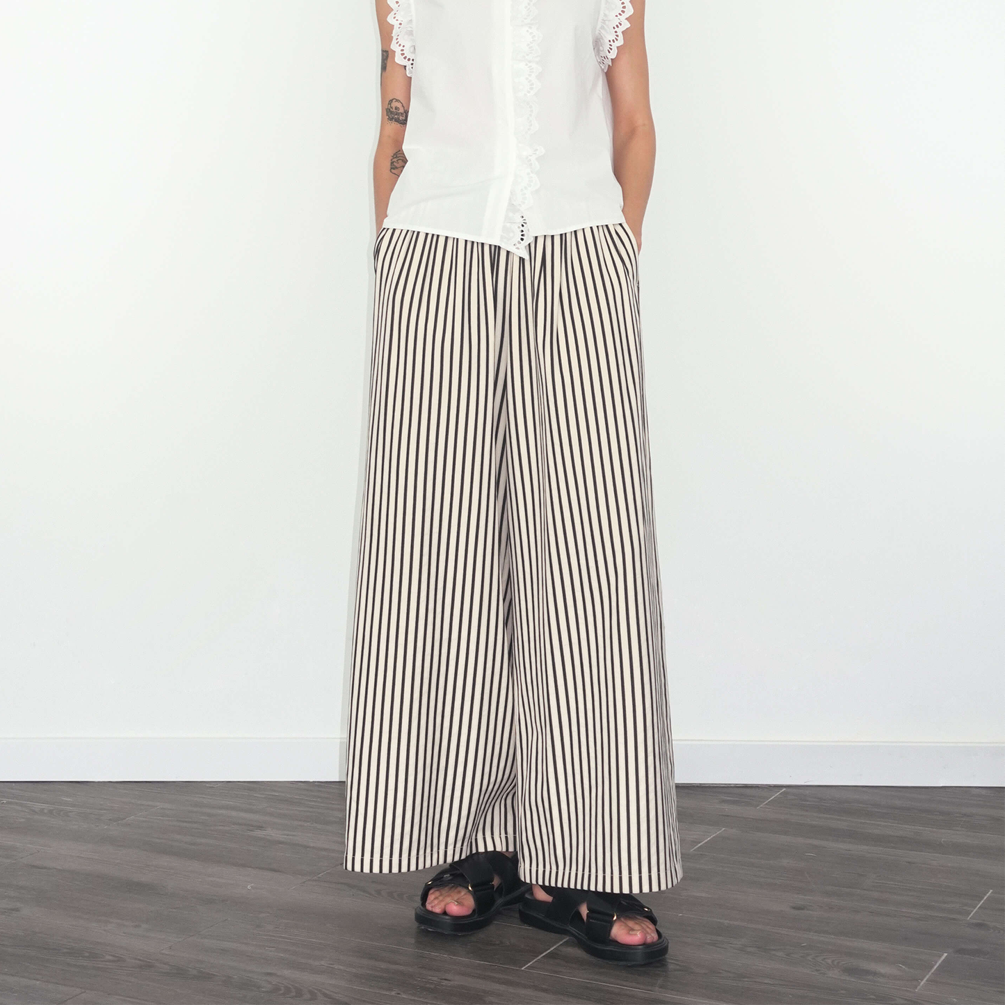 Elastic Waist Striped Straight Trousers