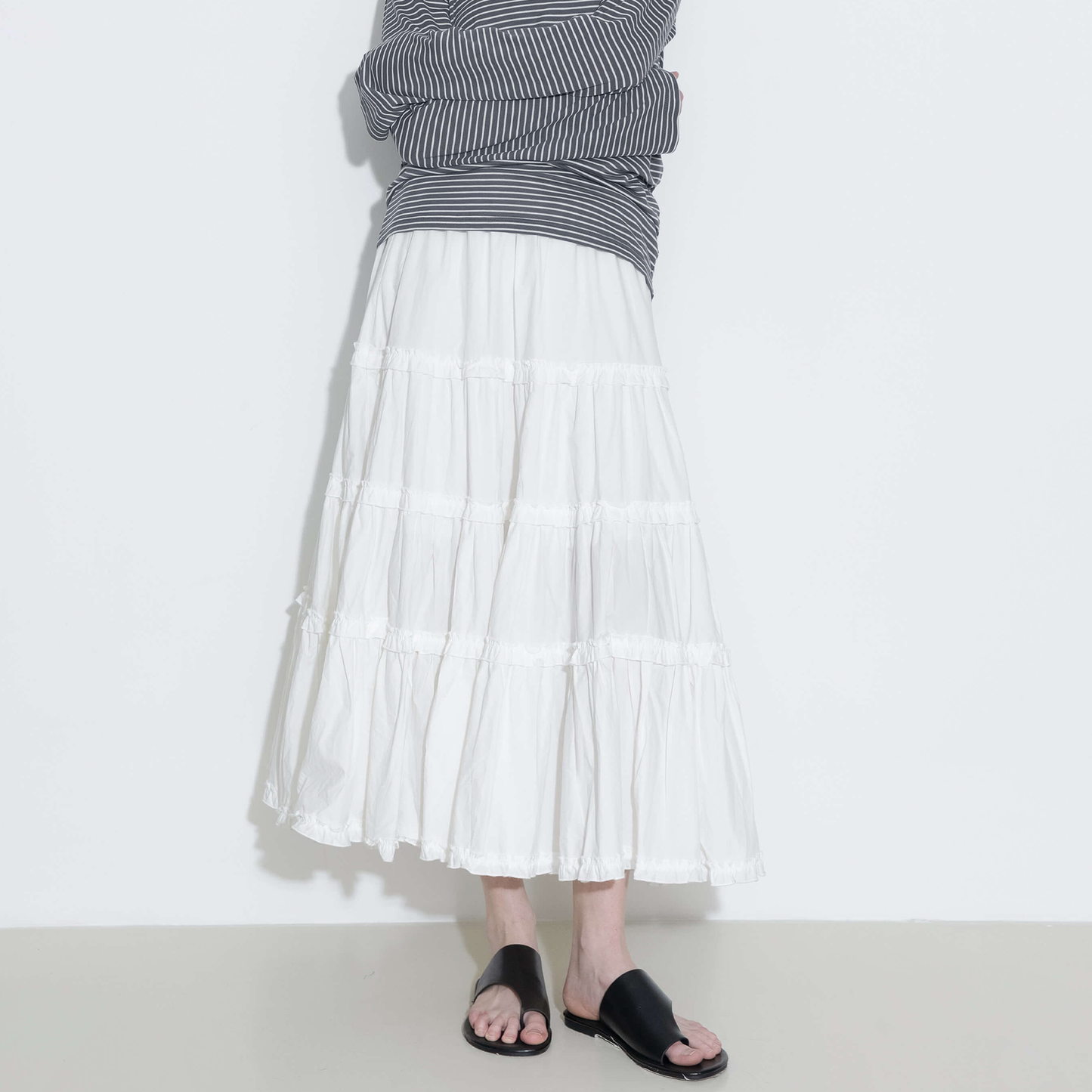 100% Cotton A-line Ruffled White Cake skirt