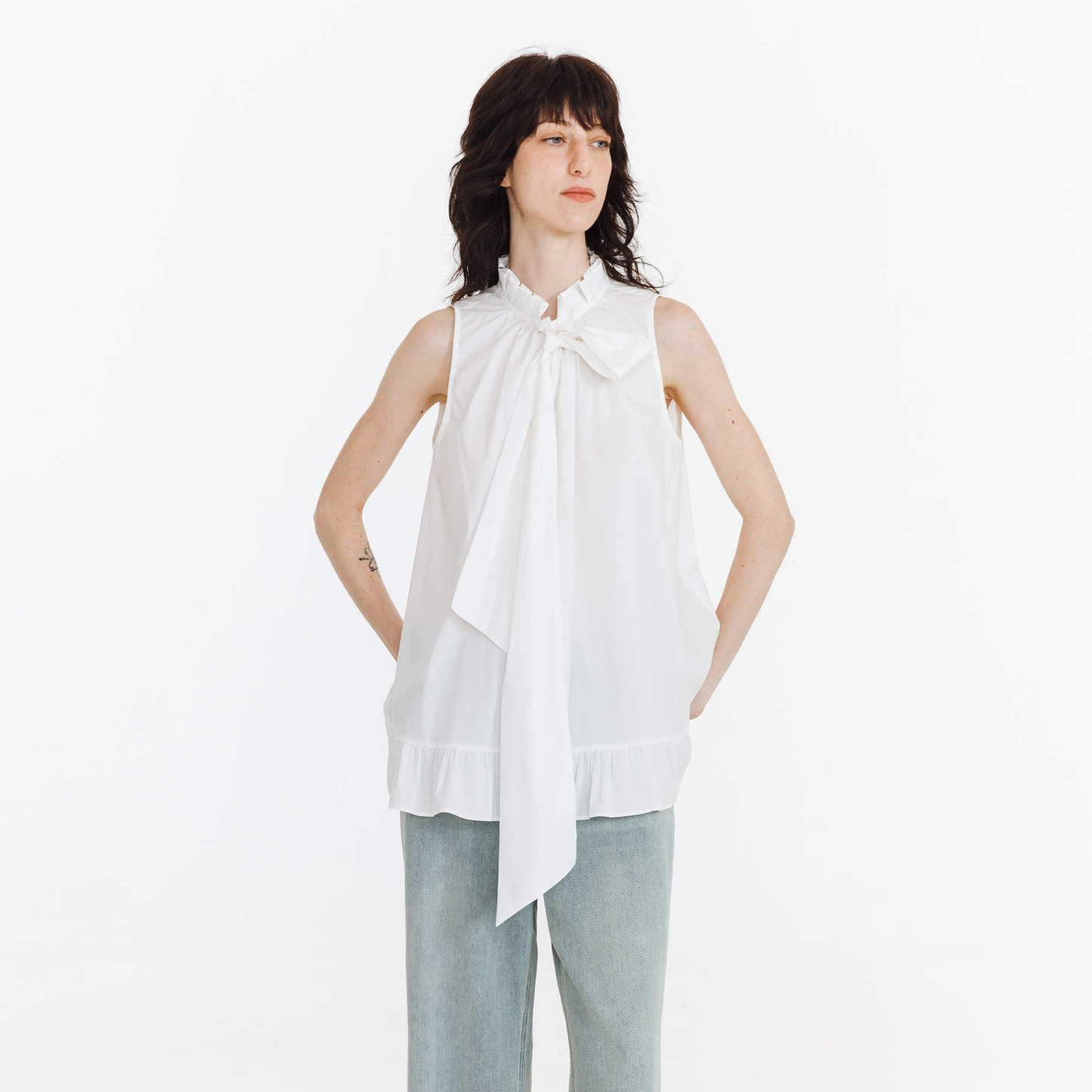 Ruffle Stand Collar Tie A-line Tank Top