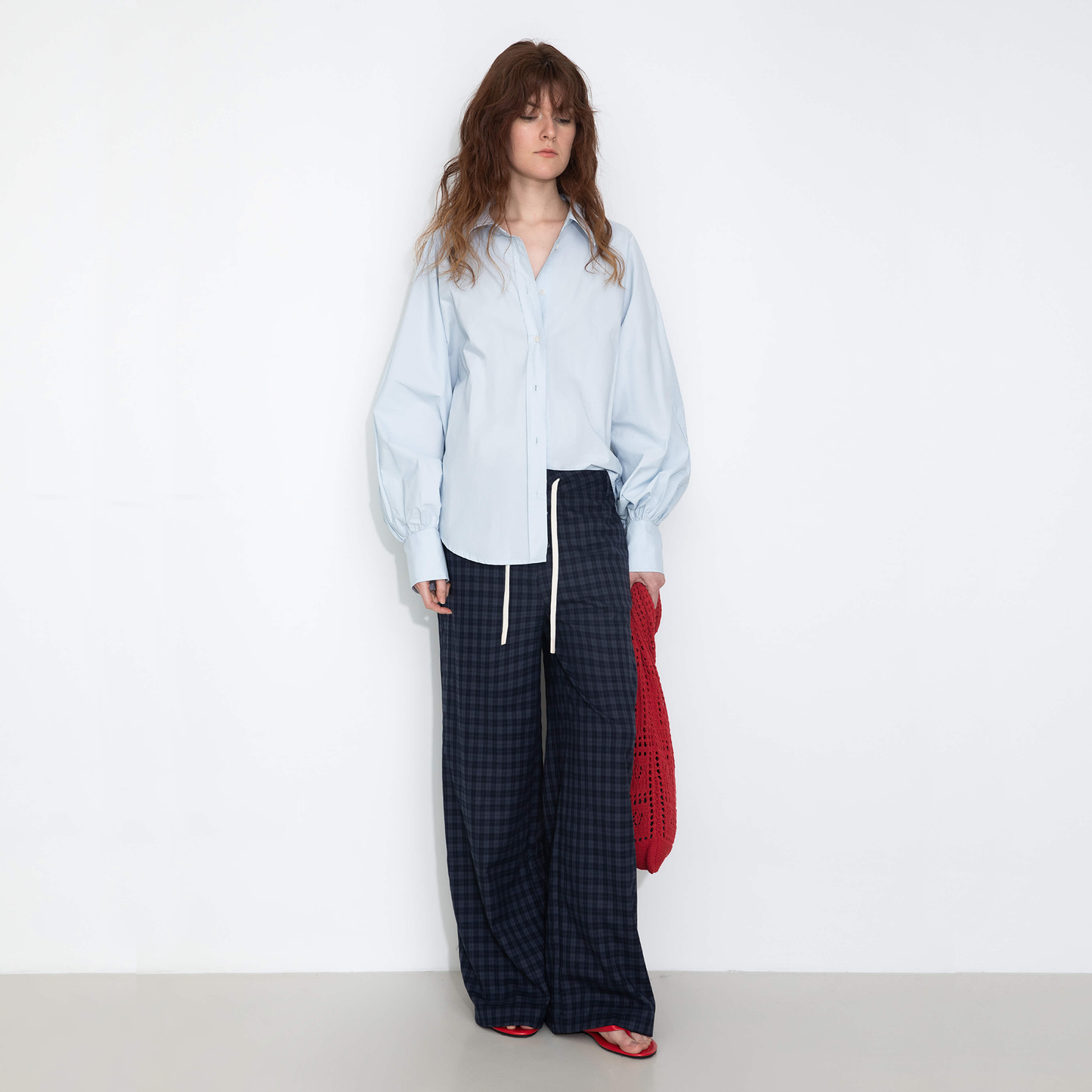 100% Cotton Oversized Balloon Sleeve Backless Tie Shirt