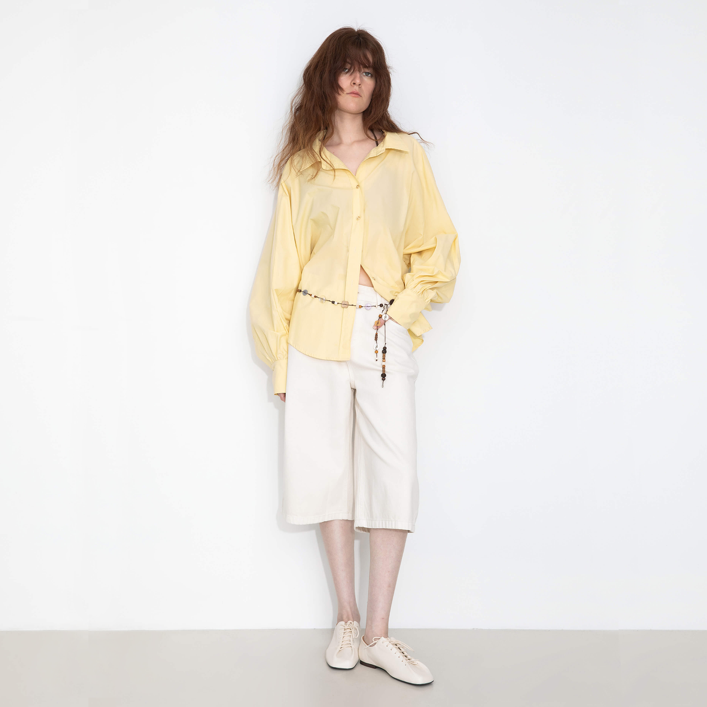 100% Cotton Oversized Balloon Sleeve Backless Tie Shirt