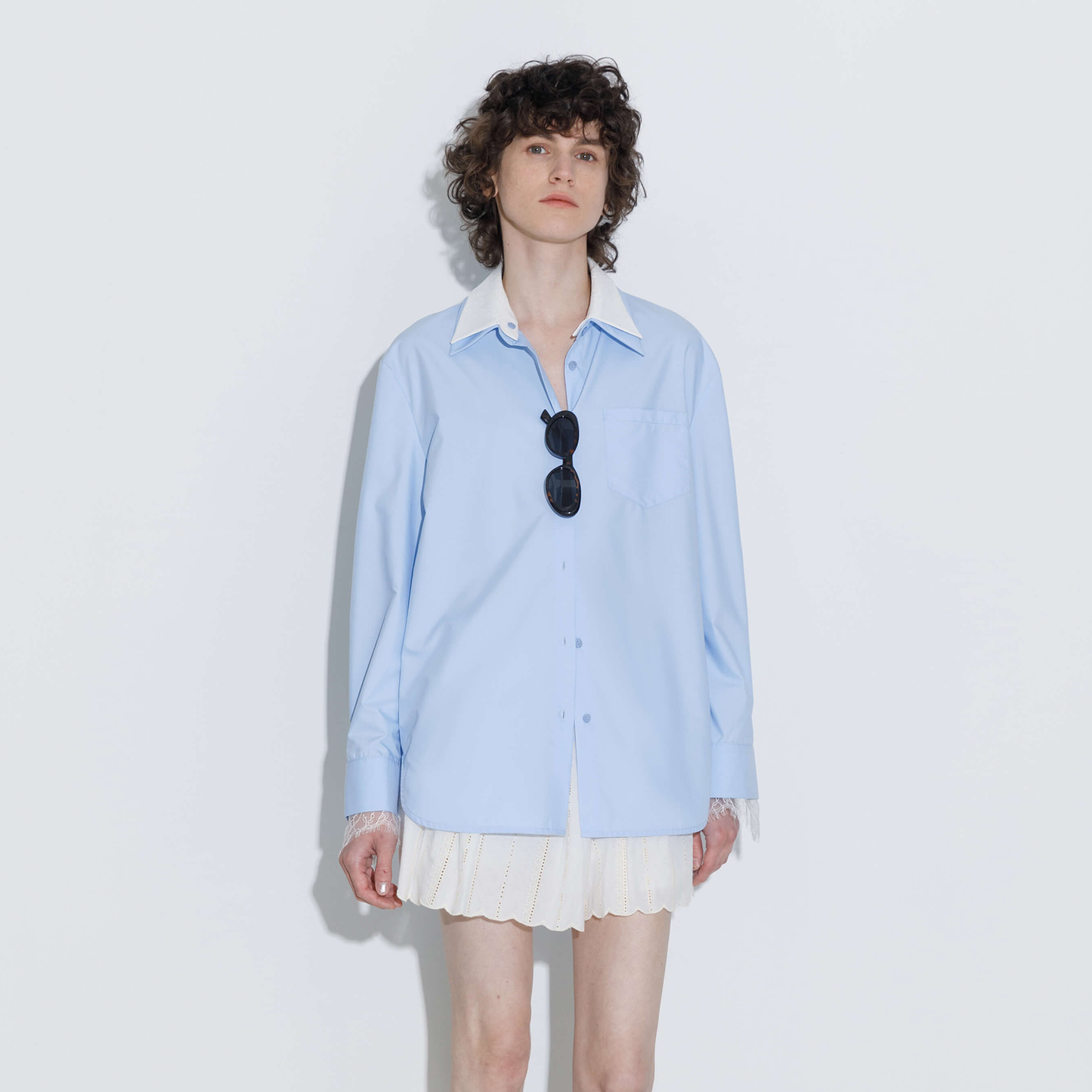 Double Wing Collar Shirt with Detachable Lace Collar