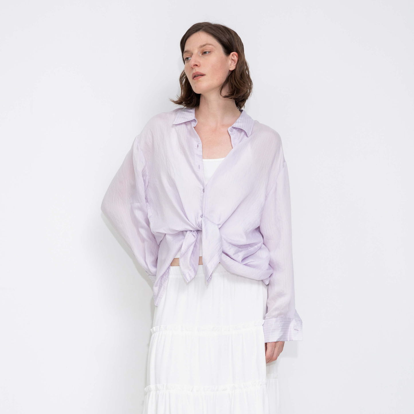 Semi-Sheer Oversized Striped Pattern Shirt