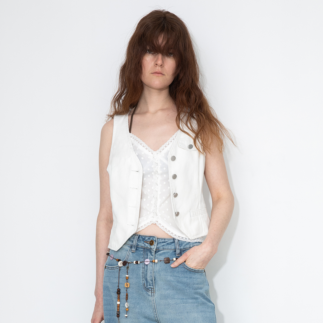V-Neck Slim Fit Cropped Denim Vest