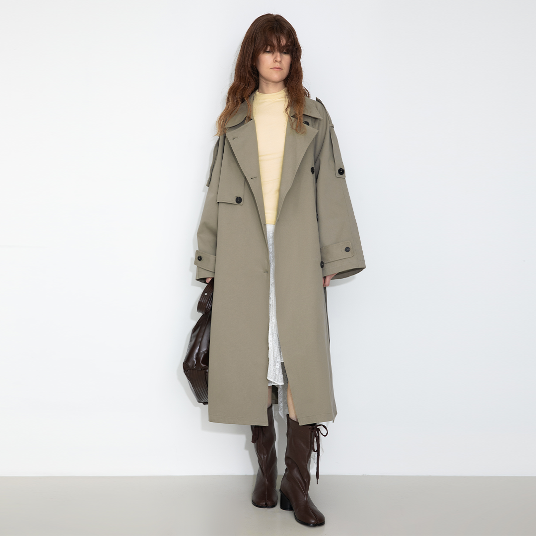 100% Cotton Oversized Mid-Length Raglan Sleeve Trench Coat