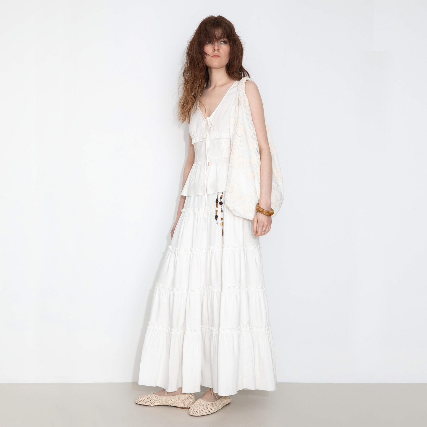 V-Neck Ruffle Trim Tie-Front Sleeveless Top