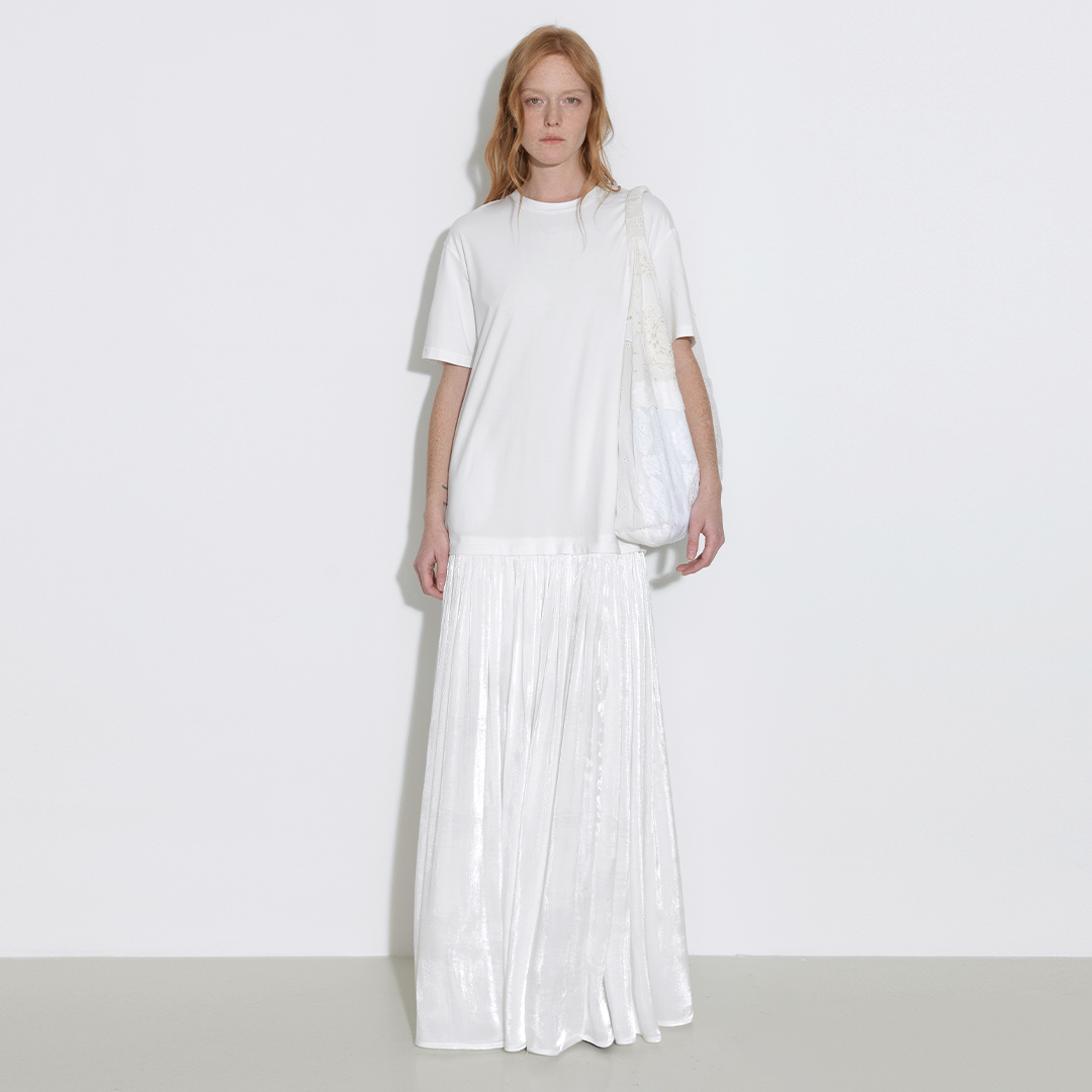 Oversized Round Neck Short Sleeve Pleated Dress