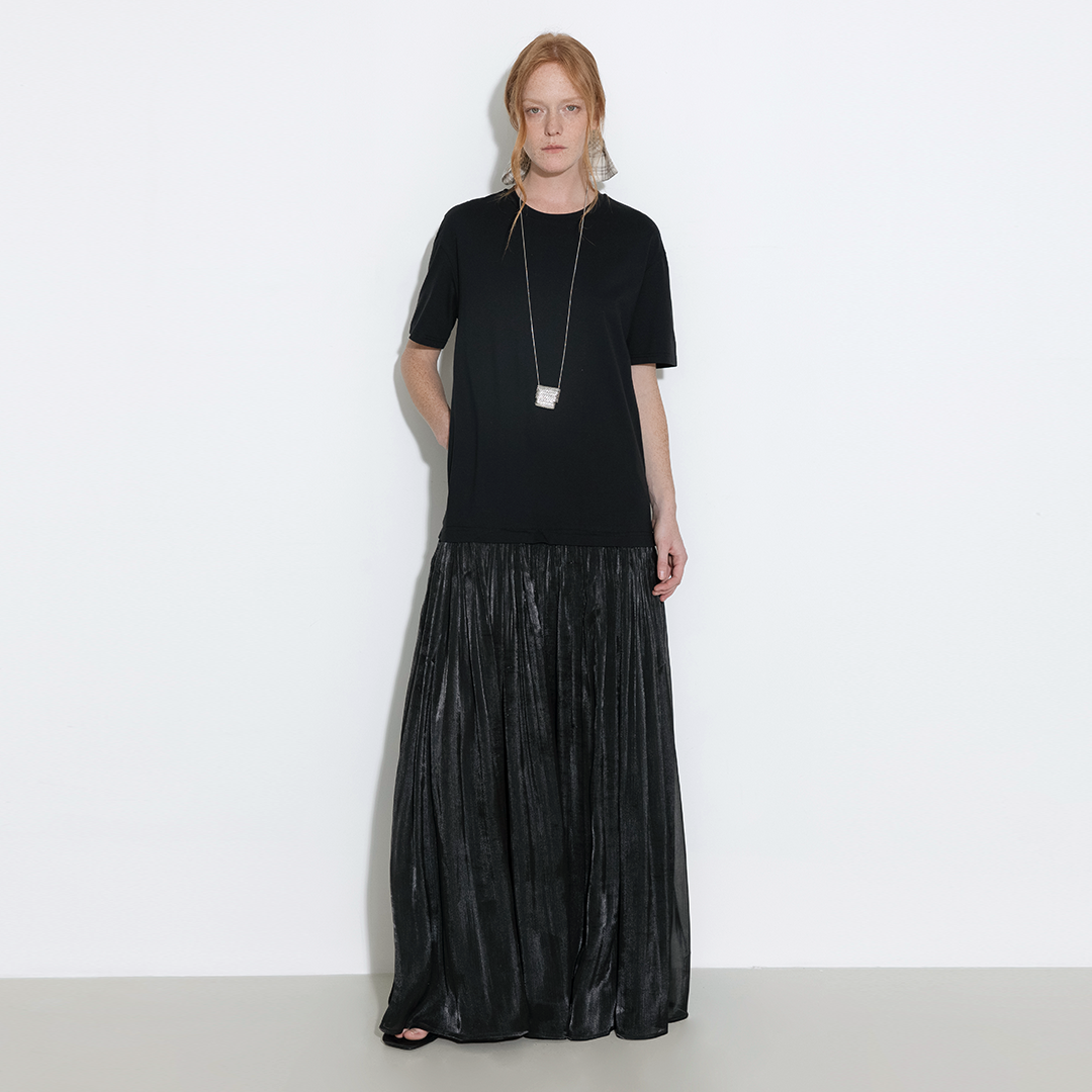 Oversized Round Neck Short Sleeve Pleated Dress