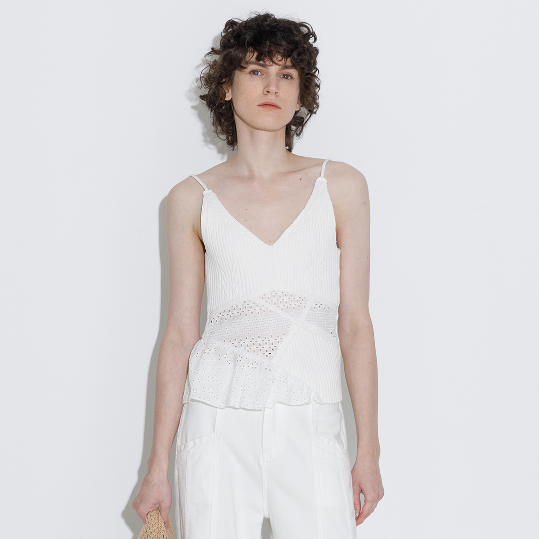 100% Cotton Lace-Detail Knitted Cami Top