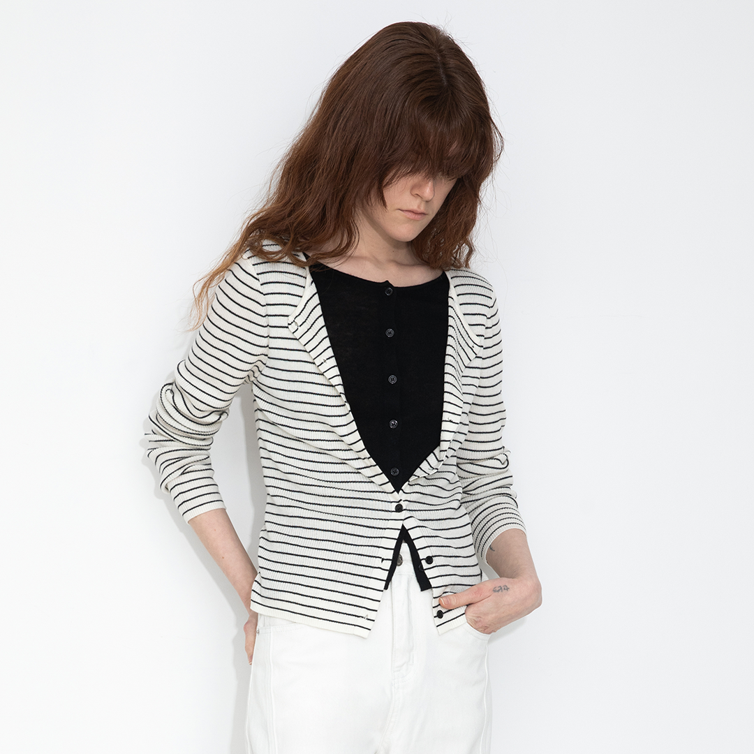 Slim-Fit Long Sleeve Layered Knit Cardigan