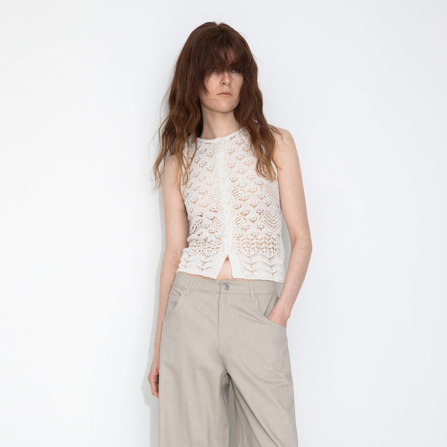 Hollow-Out Crochet Knit Sleeveless Top