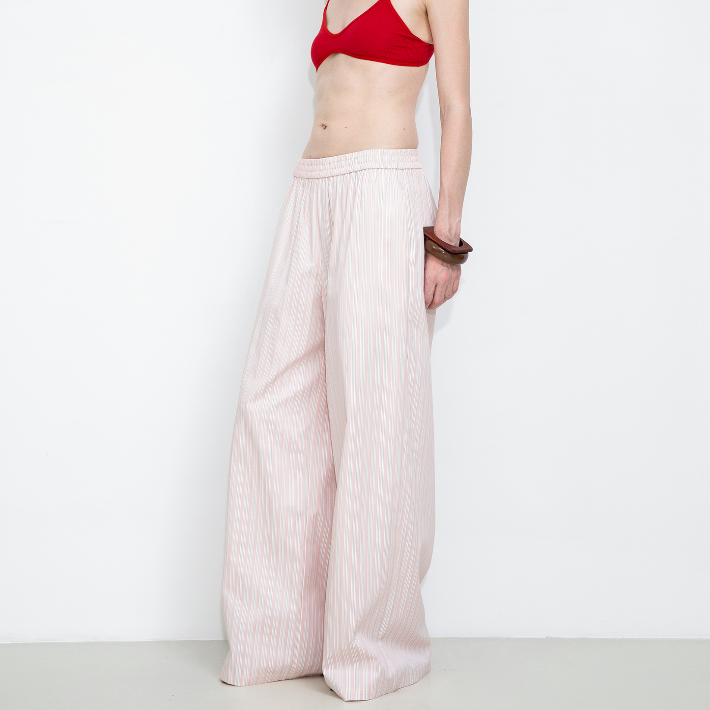 Pleated Striped Wide-Leg Trousers