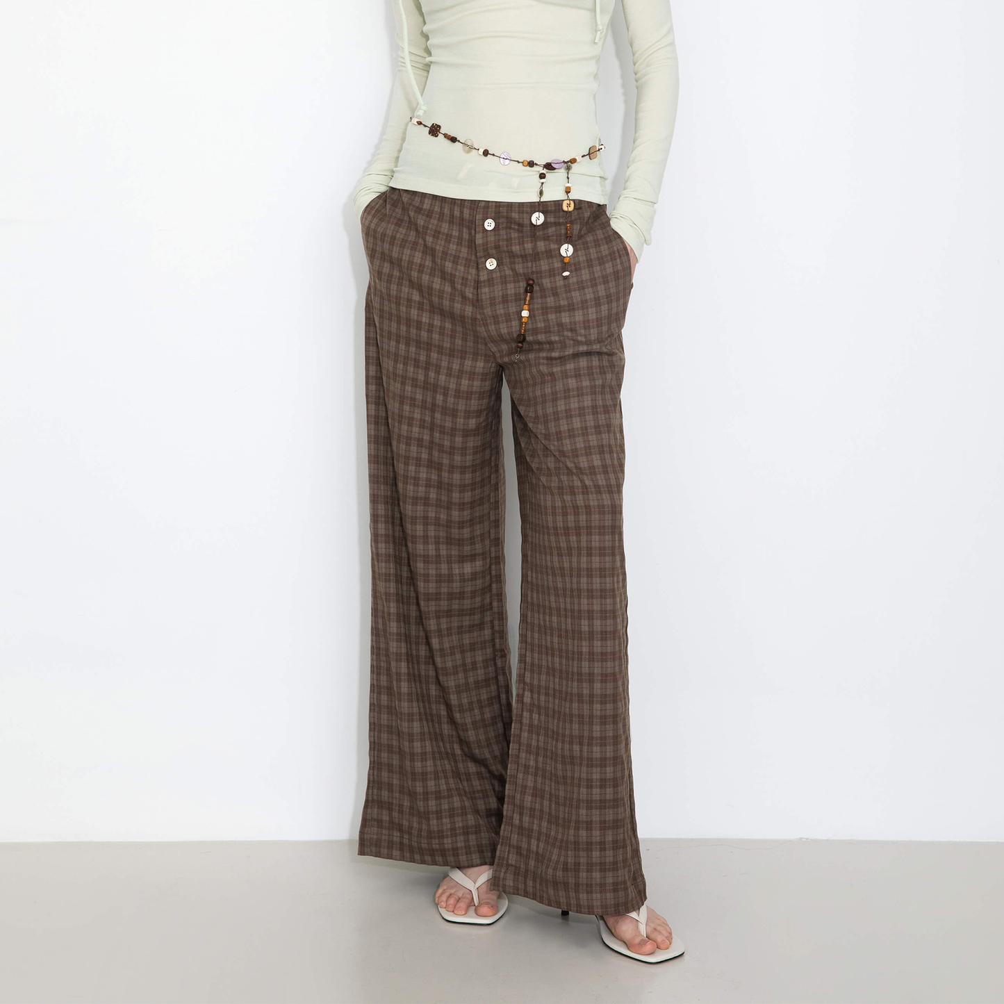 Drawstring Checkered Wide-Leg Casual Pants