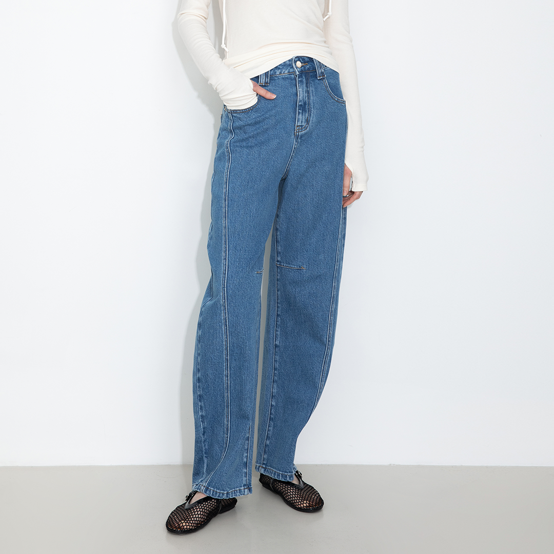 Panelled Loose-Fit Wide-Leg Tapered Jeans
