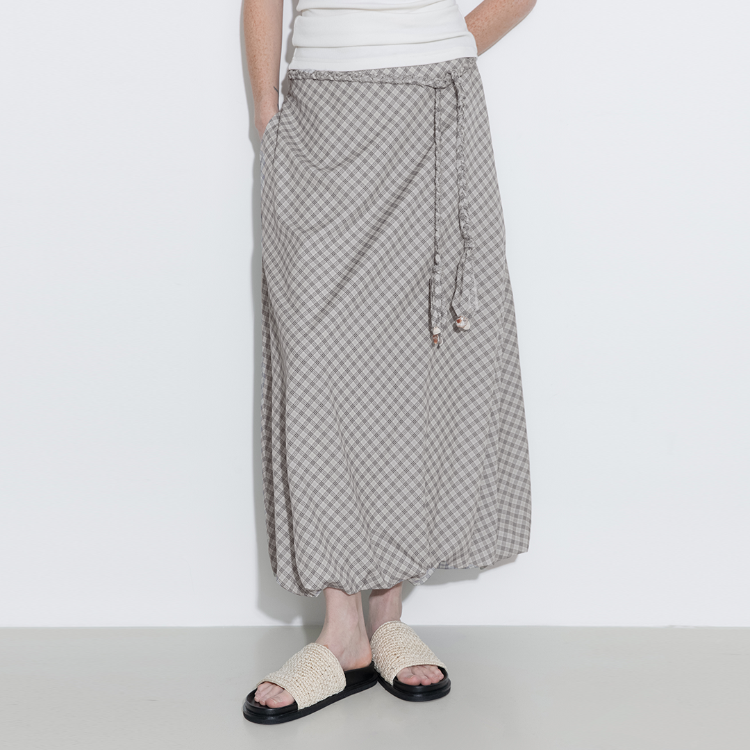 Plaid A-line Maxi Skirt with Belt