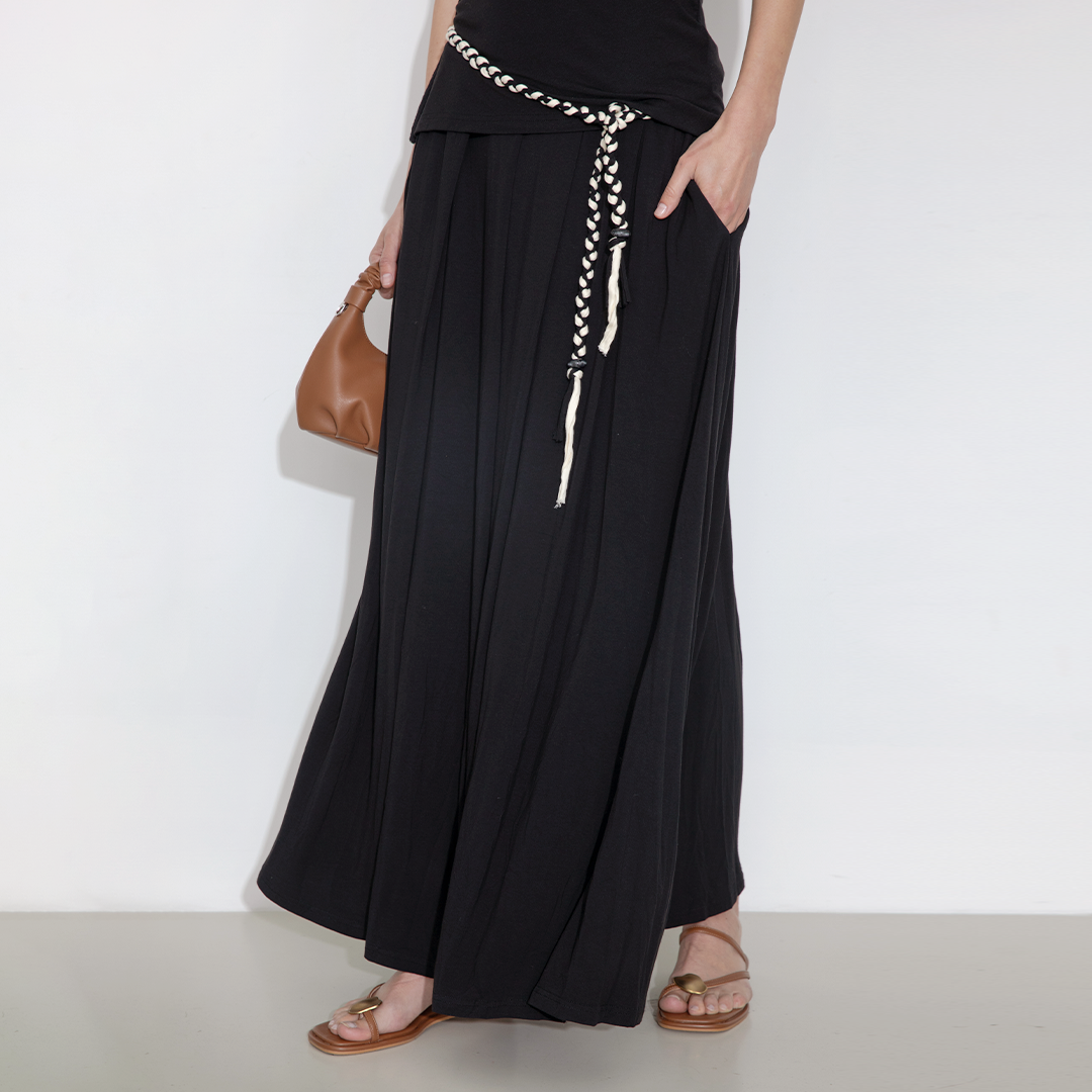 Pleated Hand-Braided High-Stretch Maxi Skirt