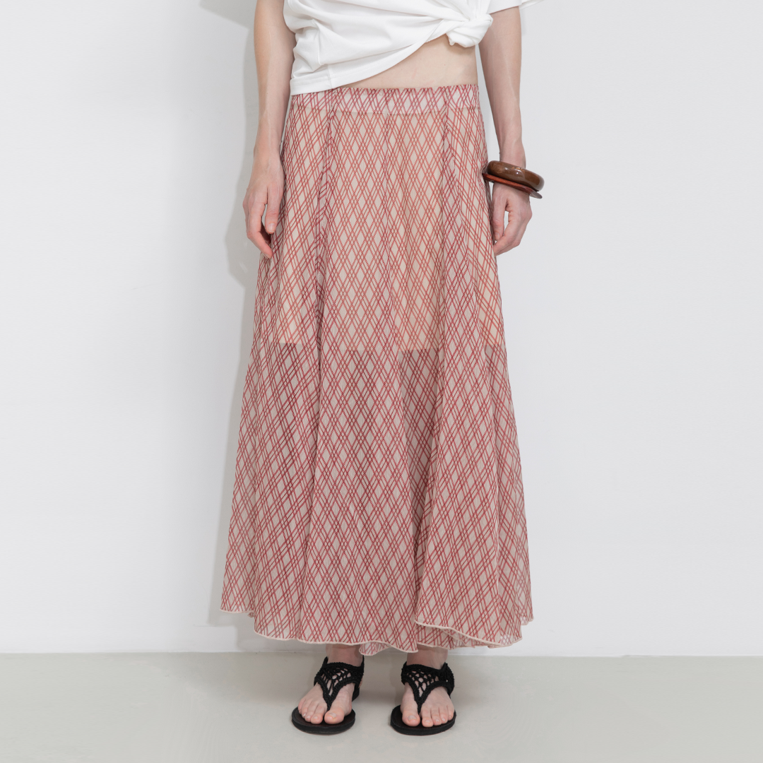 Asymmetrical Flowy Check Maxi Skirt-Red
