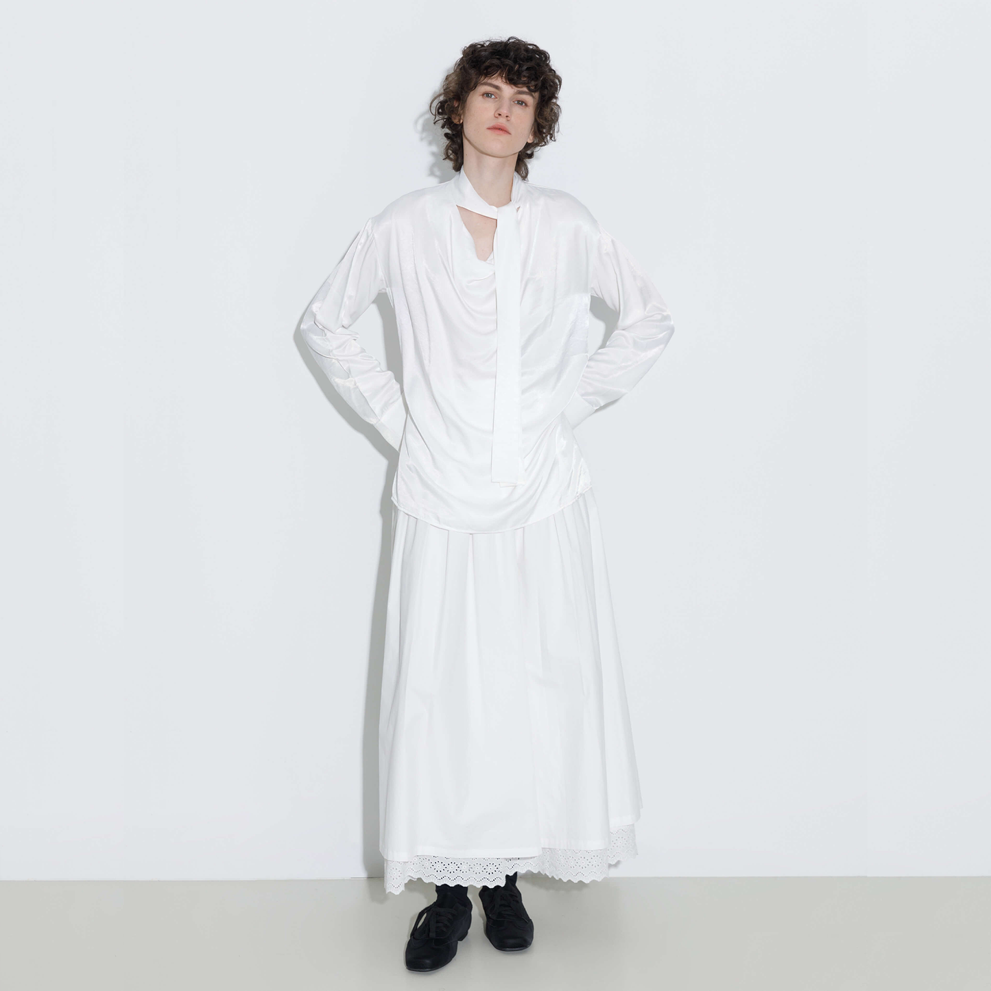 Oversize Satin Blouse with Tie