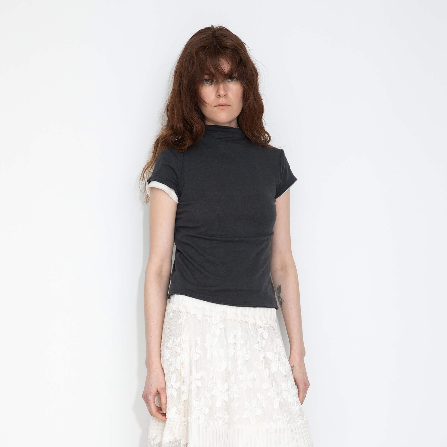 High Neck Stretch Slim-Fit Short-Sleeve T-Shirt