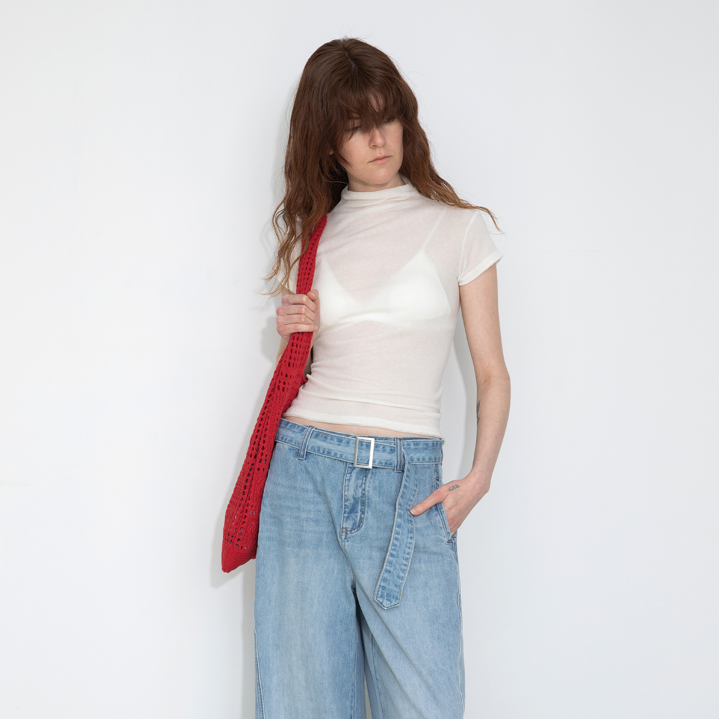 High Neck Stretch Slim-Fit Short-Sleeve T-Shirt