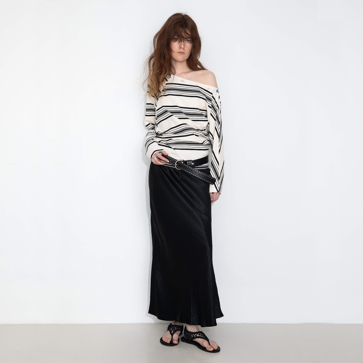 Off-Shoulder Striped Long-Sleeve Tee