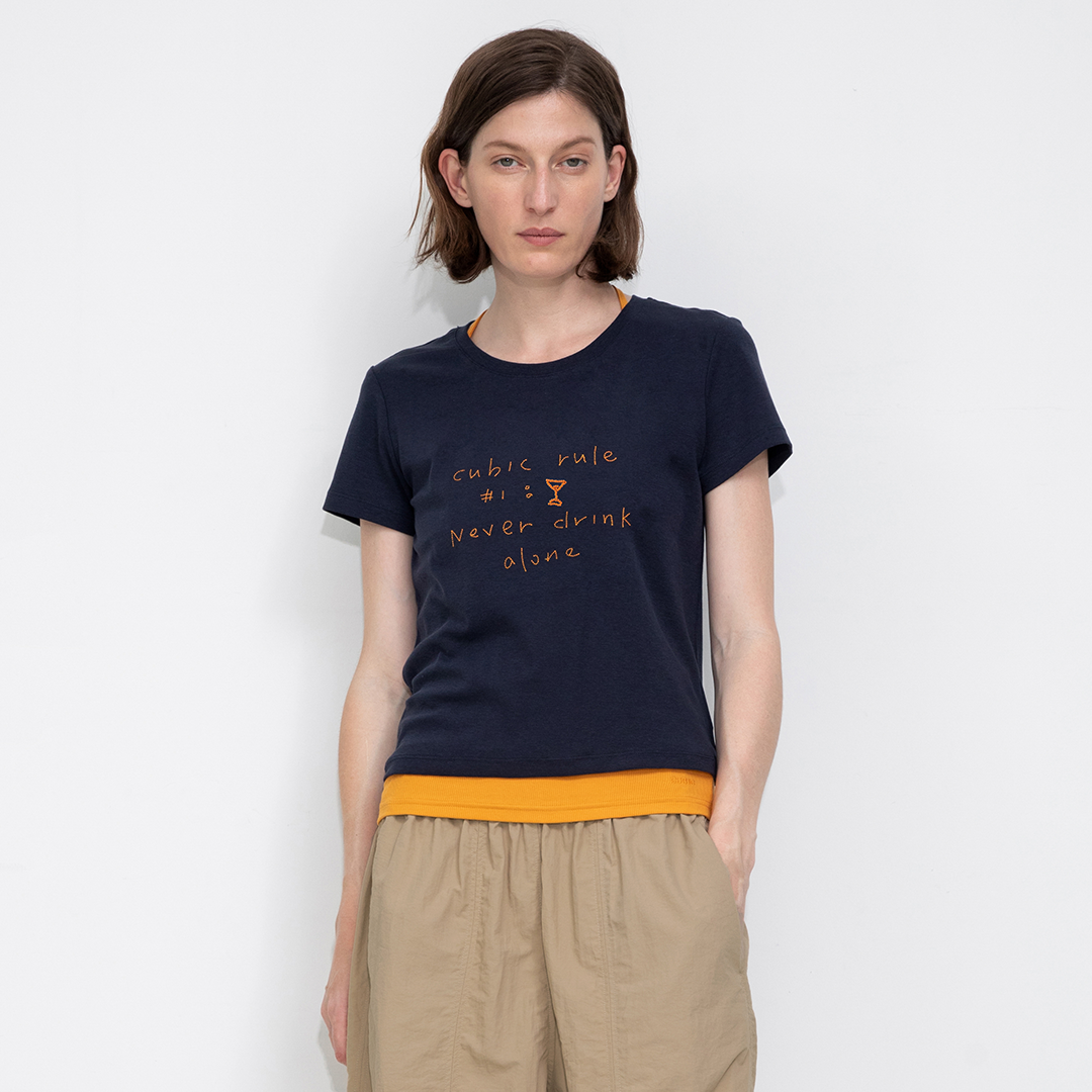 Cropped Letter Embroidered T-shirt