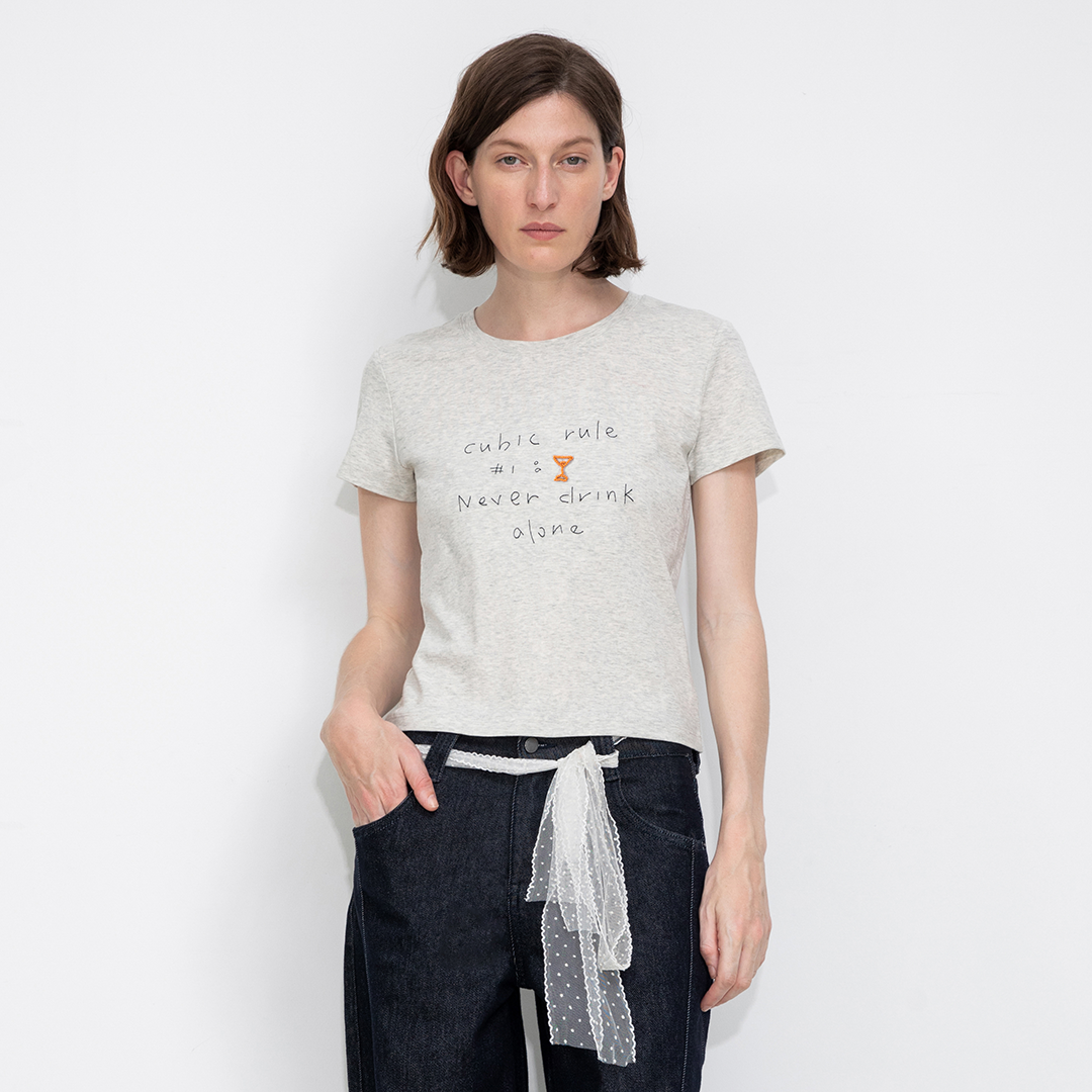 Cropped Letter Embroidered T-shirt