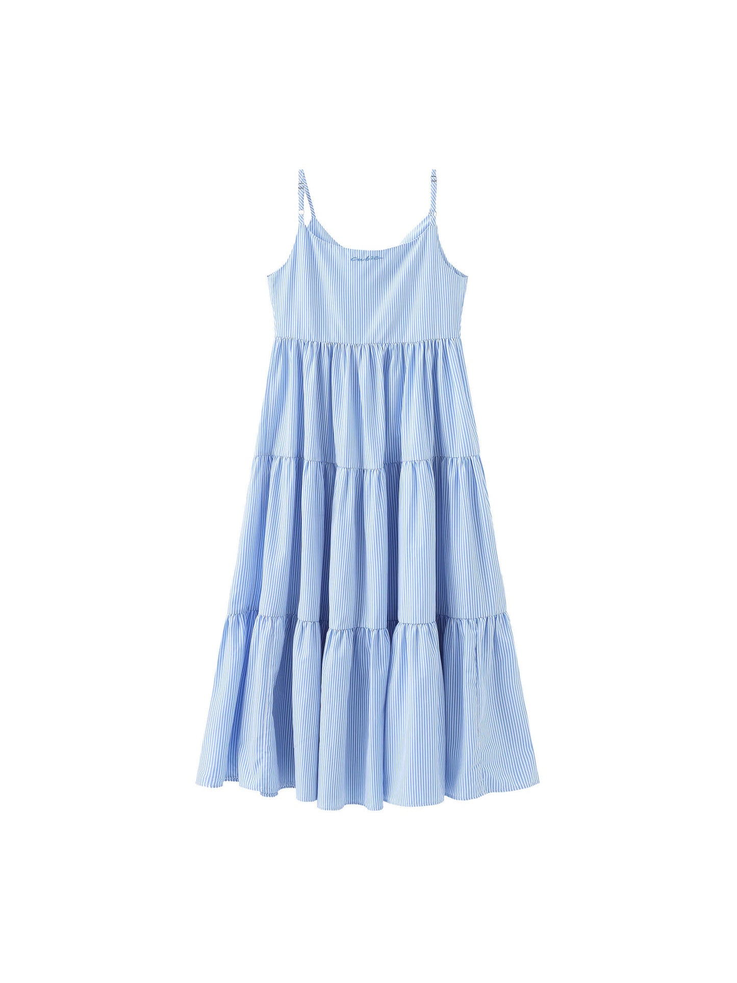 Pinstripe Spaghetti Strap Tiered Dress