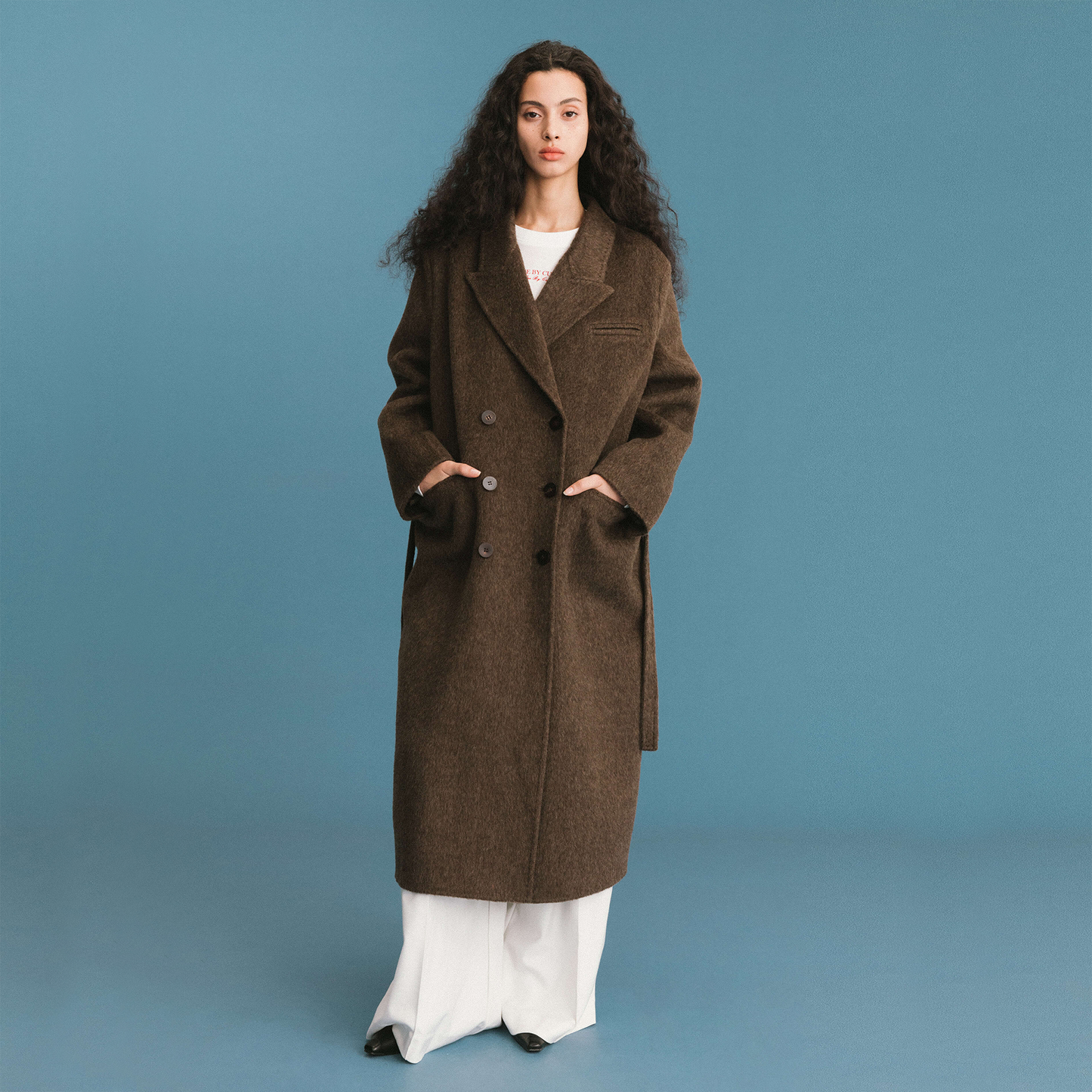 ONE BY CUBIC Straight Wool Blend Long Coat