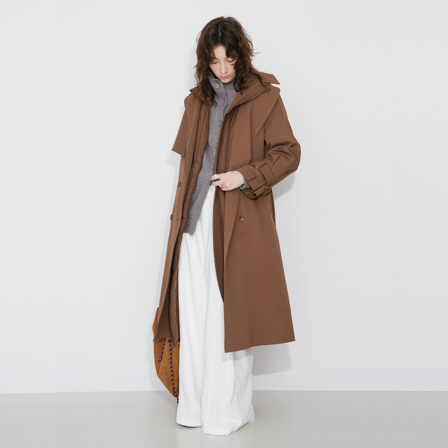 ONE BY CUBIC Double-Layer Long Trench Coat Style Down Coat