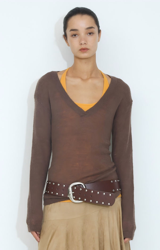 V-Neck Semi-Sheer Loose-Fit Knit Cover-Up