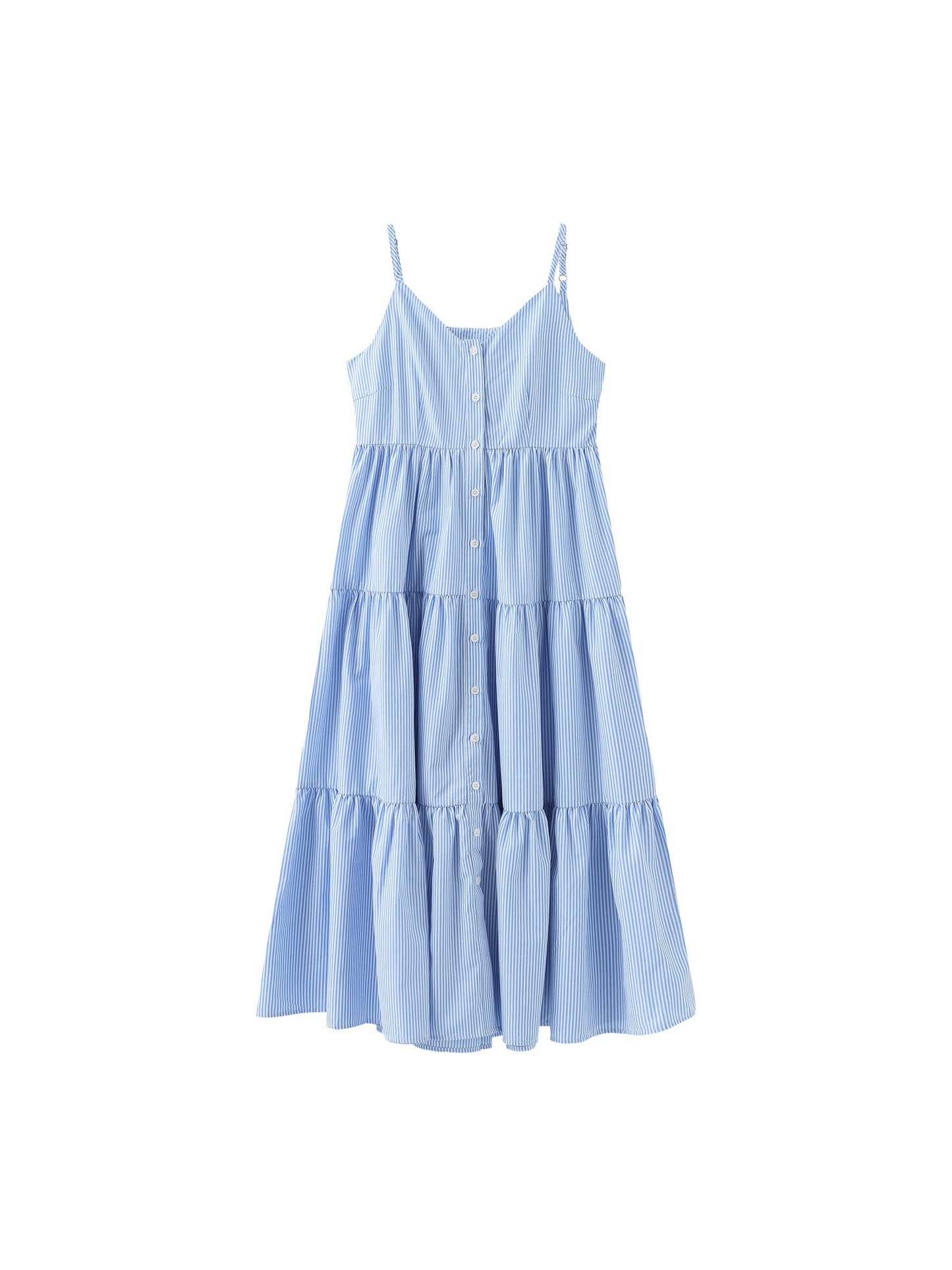 Pinstripe Spaghetti Strap Tiered Dress